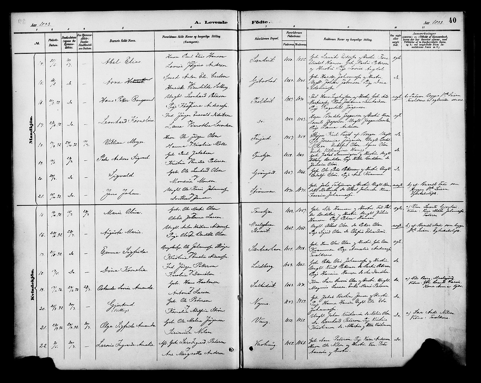Lenvik sokneprestembete, SATØ/S-1310/H/Ha/Haa/L0013kirke: Parish register (official) no. 13, 1890-1898, p. 40