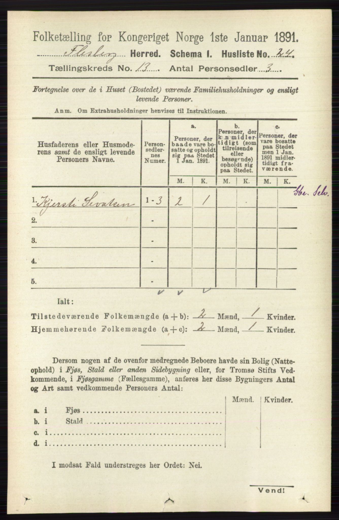 RA, 1891 census for 0631 Flesberg, 1891, p. 2208