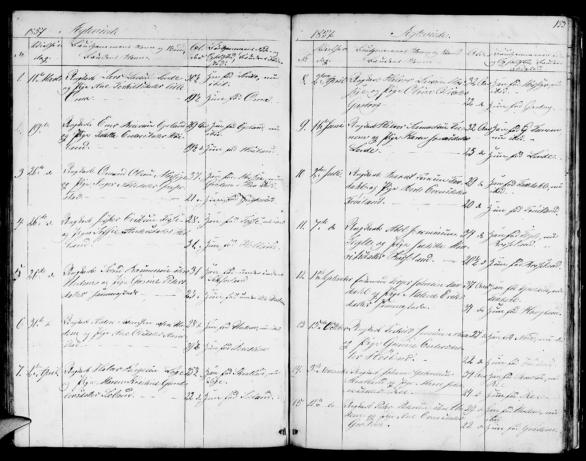 Lye sokneprestkontor, SAST/A-101794/001/30BB/L0002: Parish register (copy) no. B 2, 1852-1867, p. 153