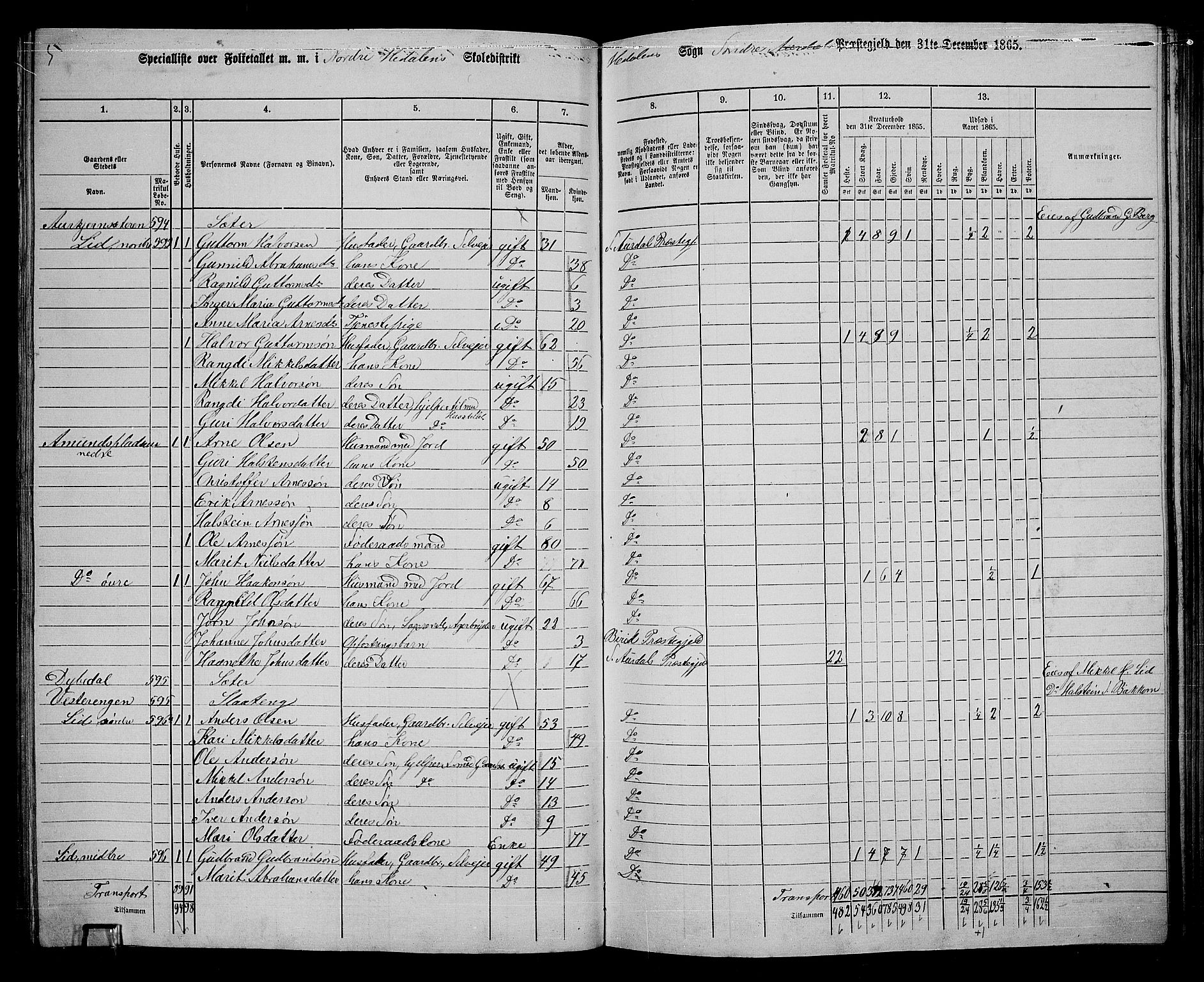 RA, 1865 census for Sør-Aurdal, 1865, p. 162