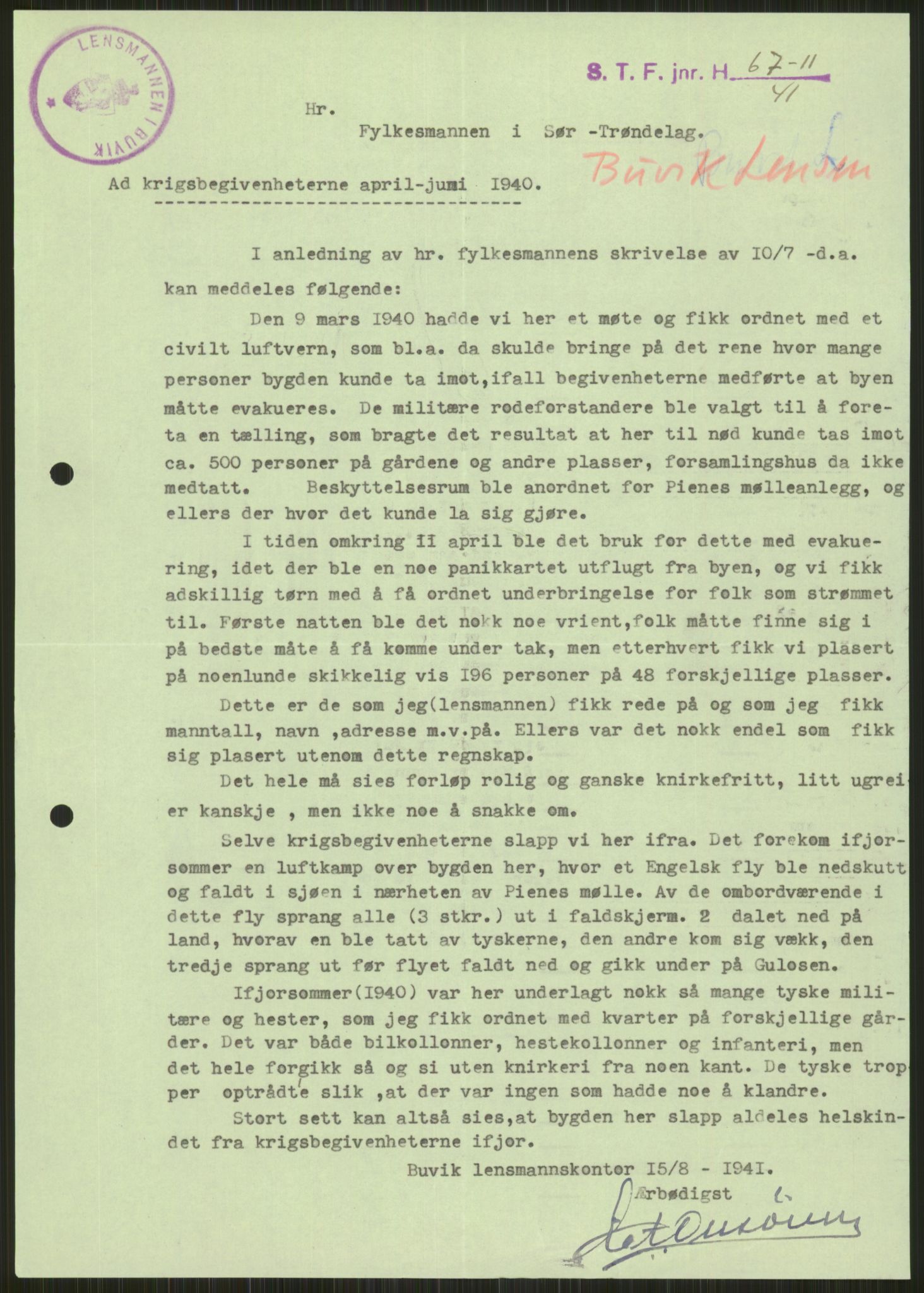 Forsvaret, Forsvarets krigshistoriske avdeling, RA/RAFA-2017/Y/Ya/L0016: II-C-11-31 - Fylkesmenn.  Rapporter om krigsbegivenhetene 1940., 1940, p. 179