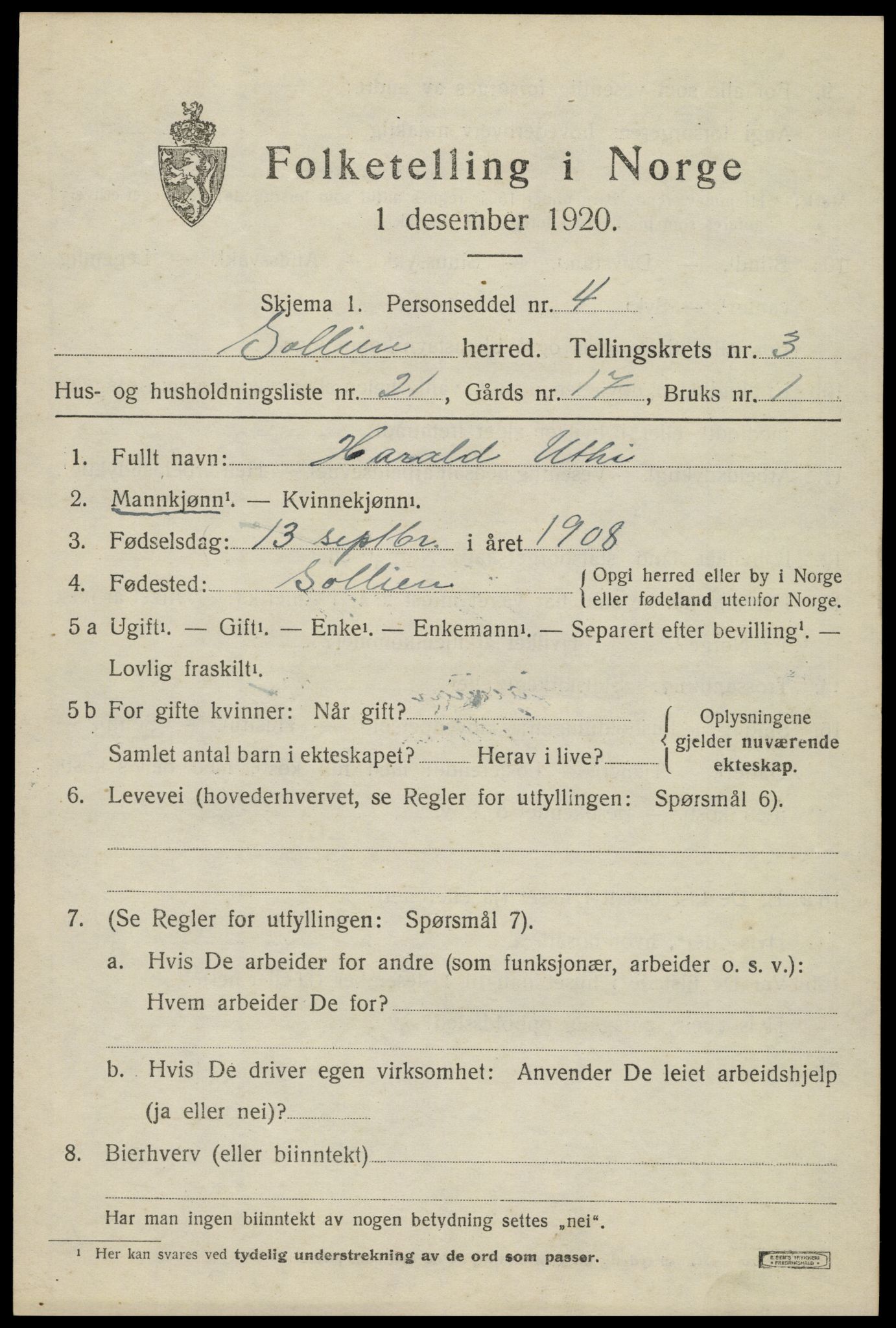 SAH, 1920 census for Sollia, 1920, p. 893