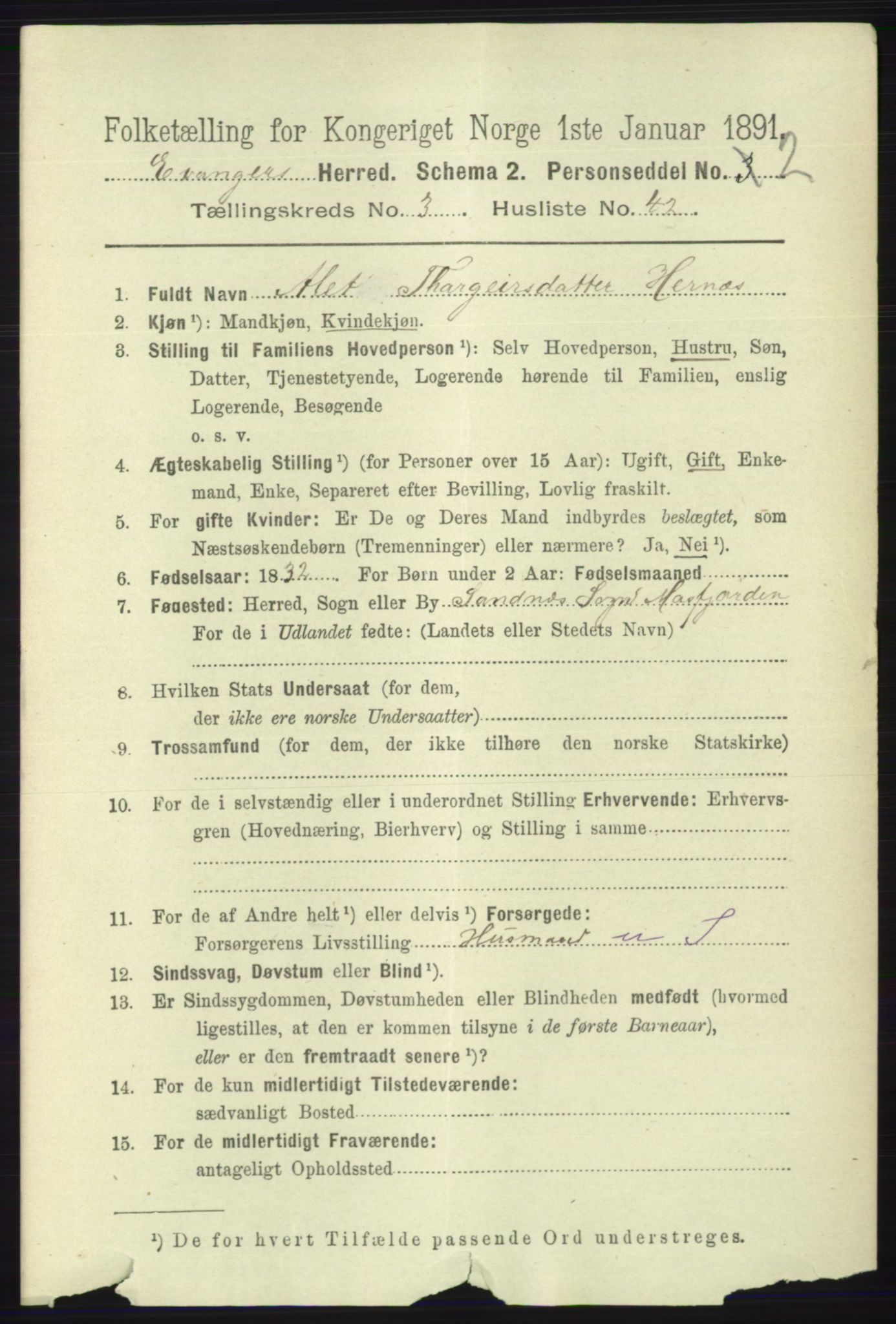 RA, 1891 census for 1237 Evanger, 1891, p. 1104