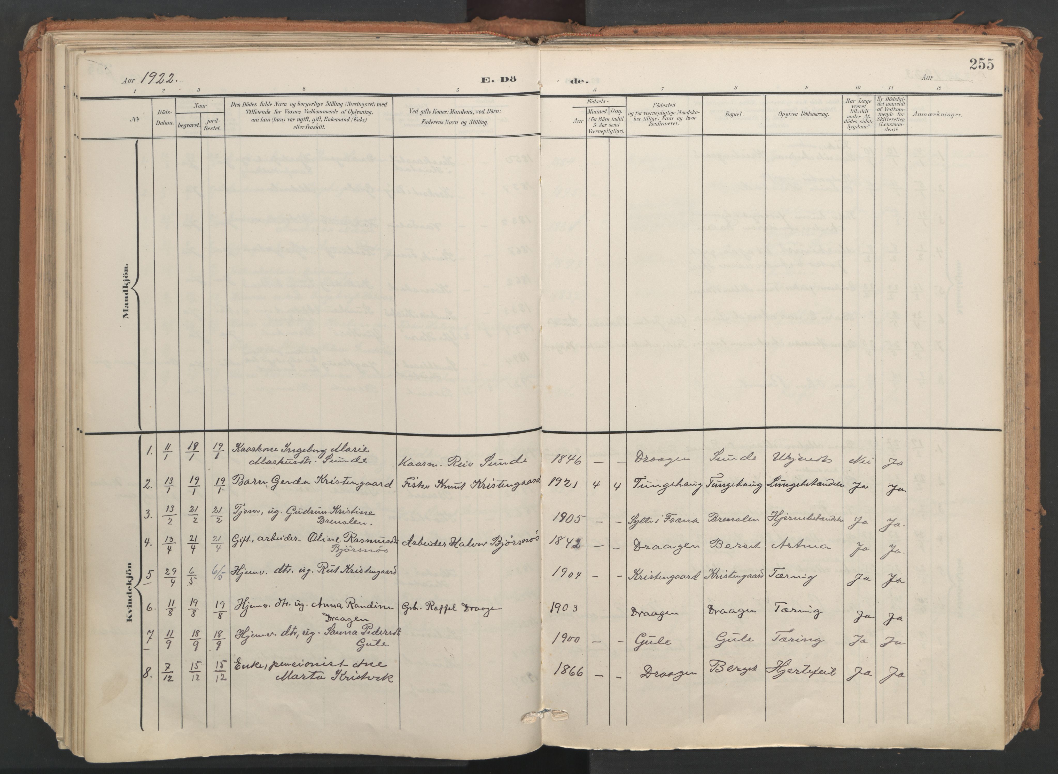 Ministerialprotokoller, klokkerbøker og fødselsregistre - Møre og Romsdal, AV/SAT-A-1454/566/L0771: Parish register (official) no. 566A10, 1904-1929, p. 255