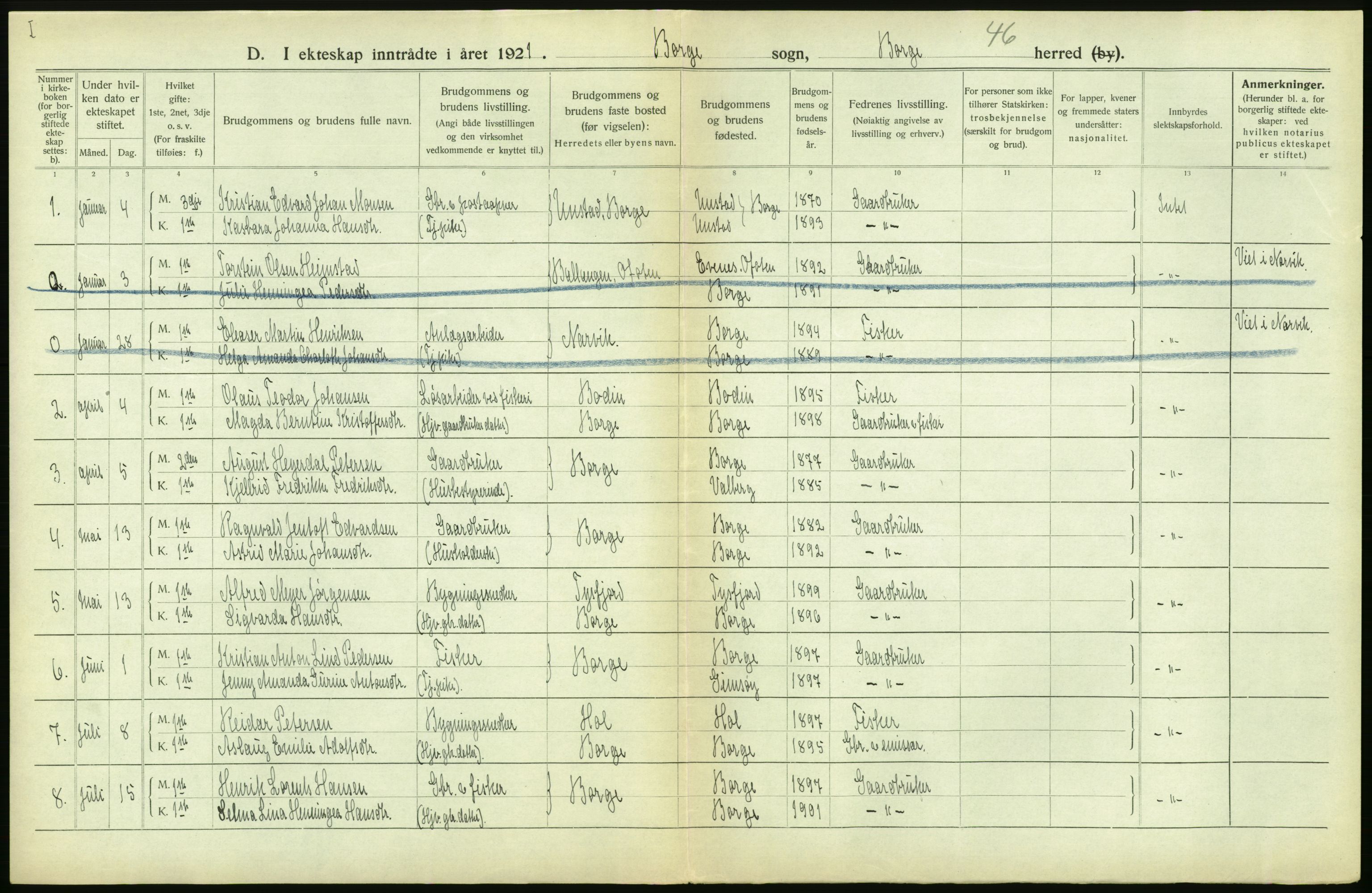 Statistisk sentralbyrå, Sosiodemografiske emner, Befolkning, RA/S-2228/D/Df/Dfc/Dfca/L0050: Nordland fylke: Levendefødte menn og kvinner. Byer. Samt gifte, dødfødte. Bygder og byer., 1921, p. 342