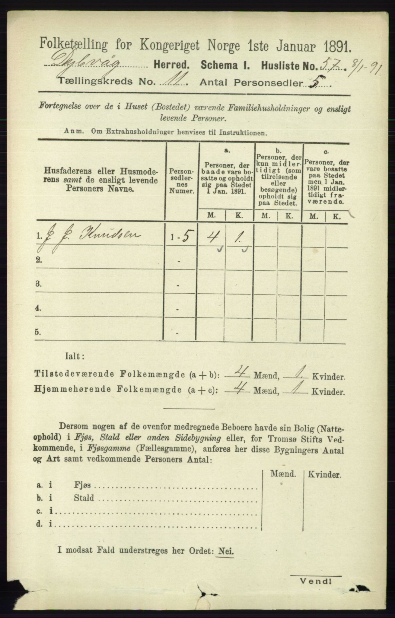 RA, 1891 census for 0915 Dypvåg, 1891, p. 4300