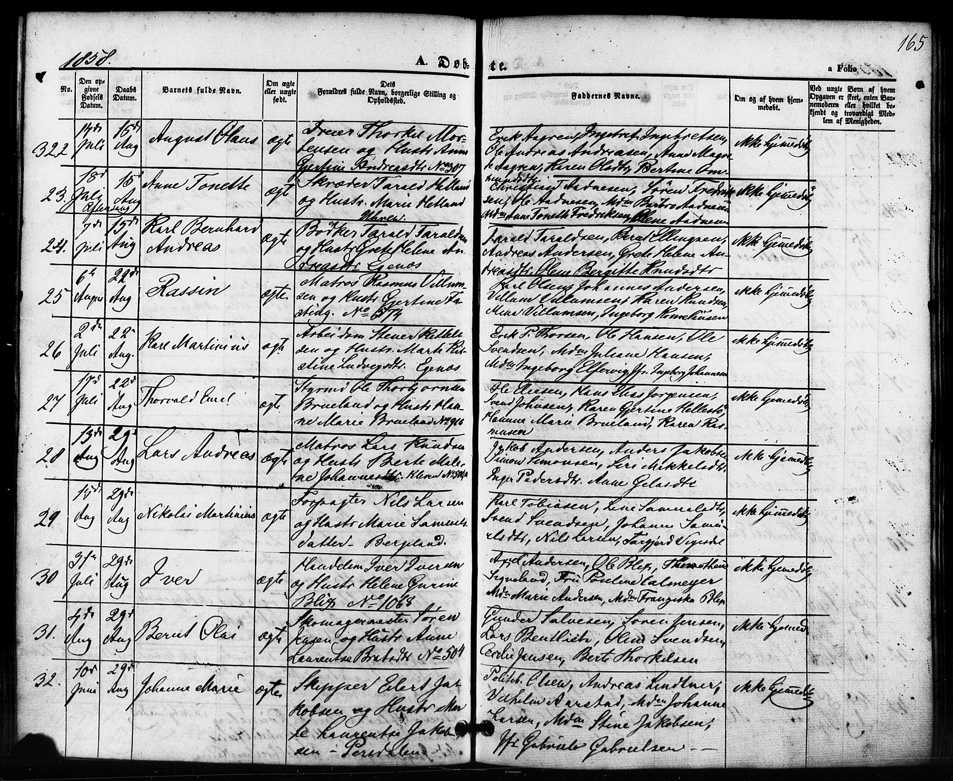 Domkirken sokneprestkontor, AV/SAST-A-101812/001/30/30BB/L0010: Parish register (copy) no. B 10, 1855-1860, p. 165