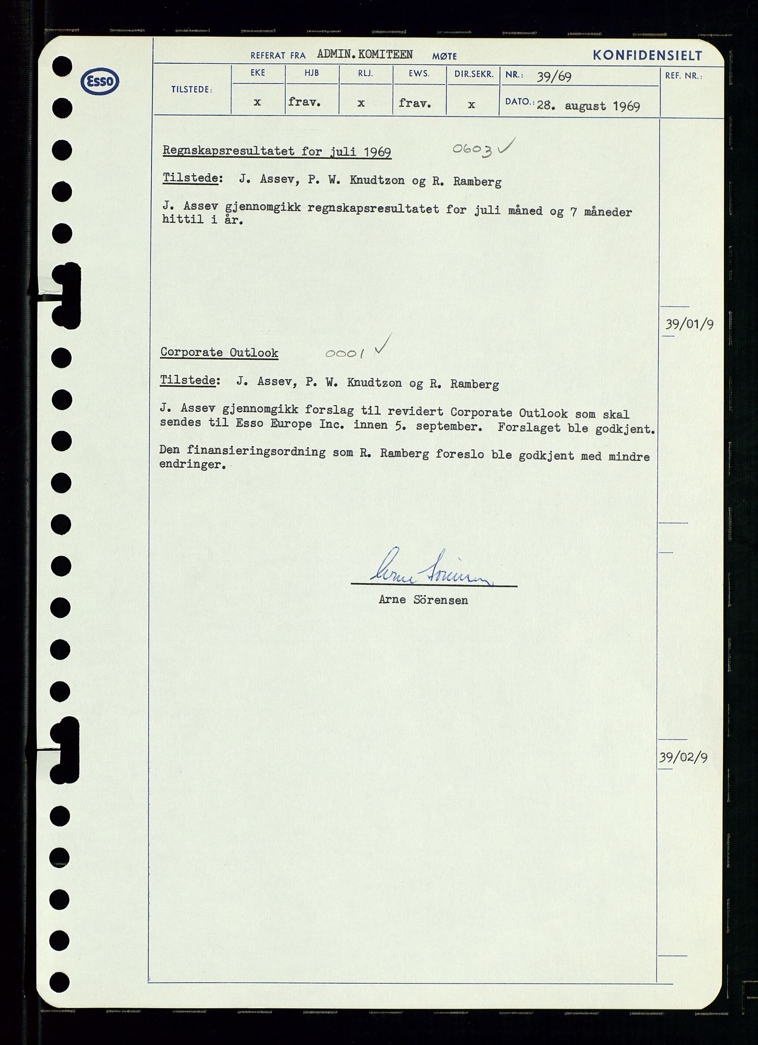 Pa 0982 - Esso Norge A/S, AV/SAST-A-100448/A/Aa/L0003/0001: Den administrerende direksjon Board minutes (styrereferater) og Bedriftforsamlingsprotokoll / Den administrerende direksjon Board minutes (styrereferater), 1969, p. 107