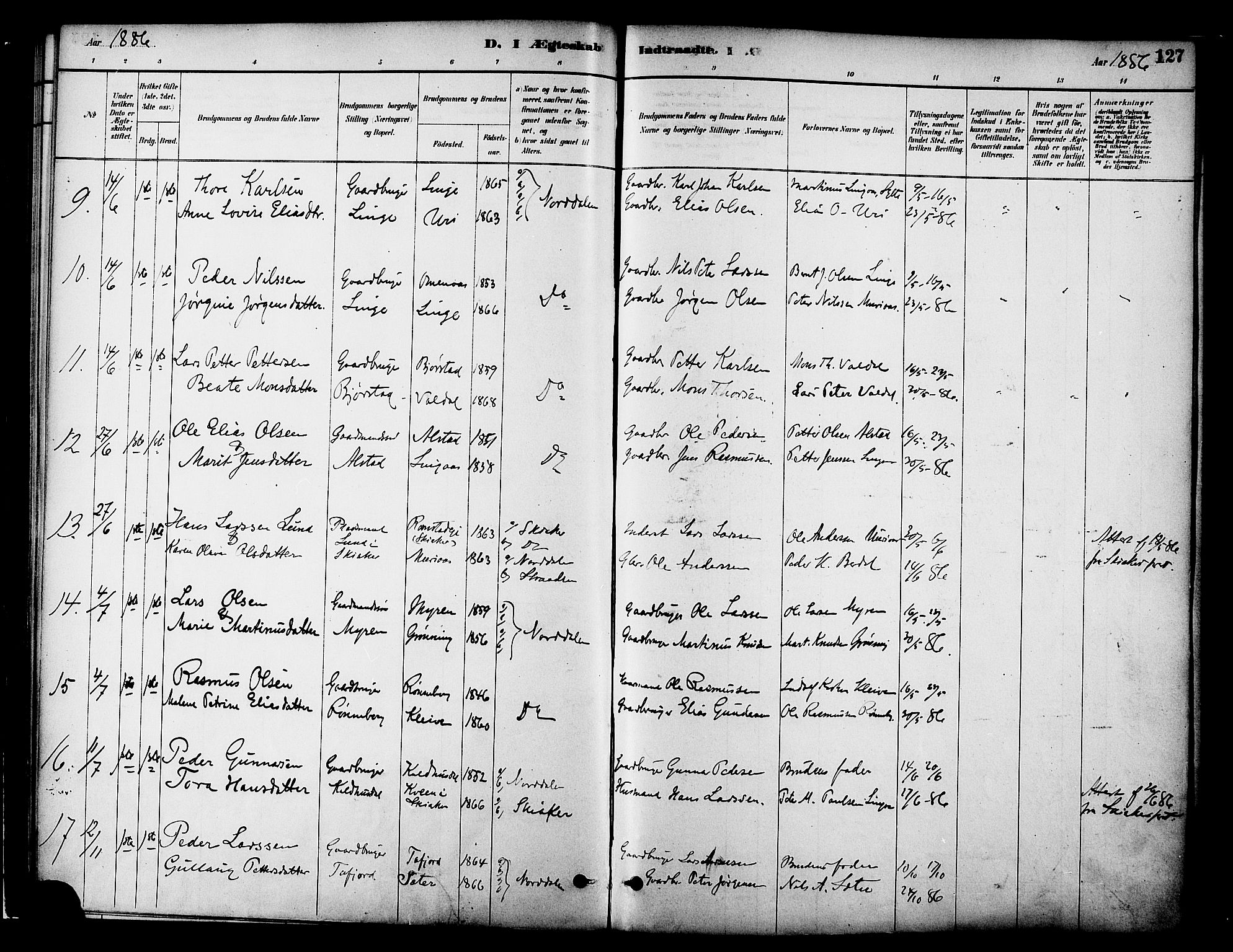 Ministerialprotokoller, klokkerbøker og fødselsregistre - Møre og Romsdal, AV/SAT-A-1454/519/L0255: Parish register (official) no. 519A14, 1884-1908, p. 127