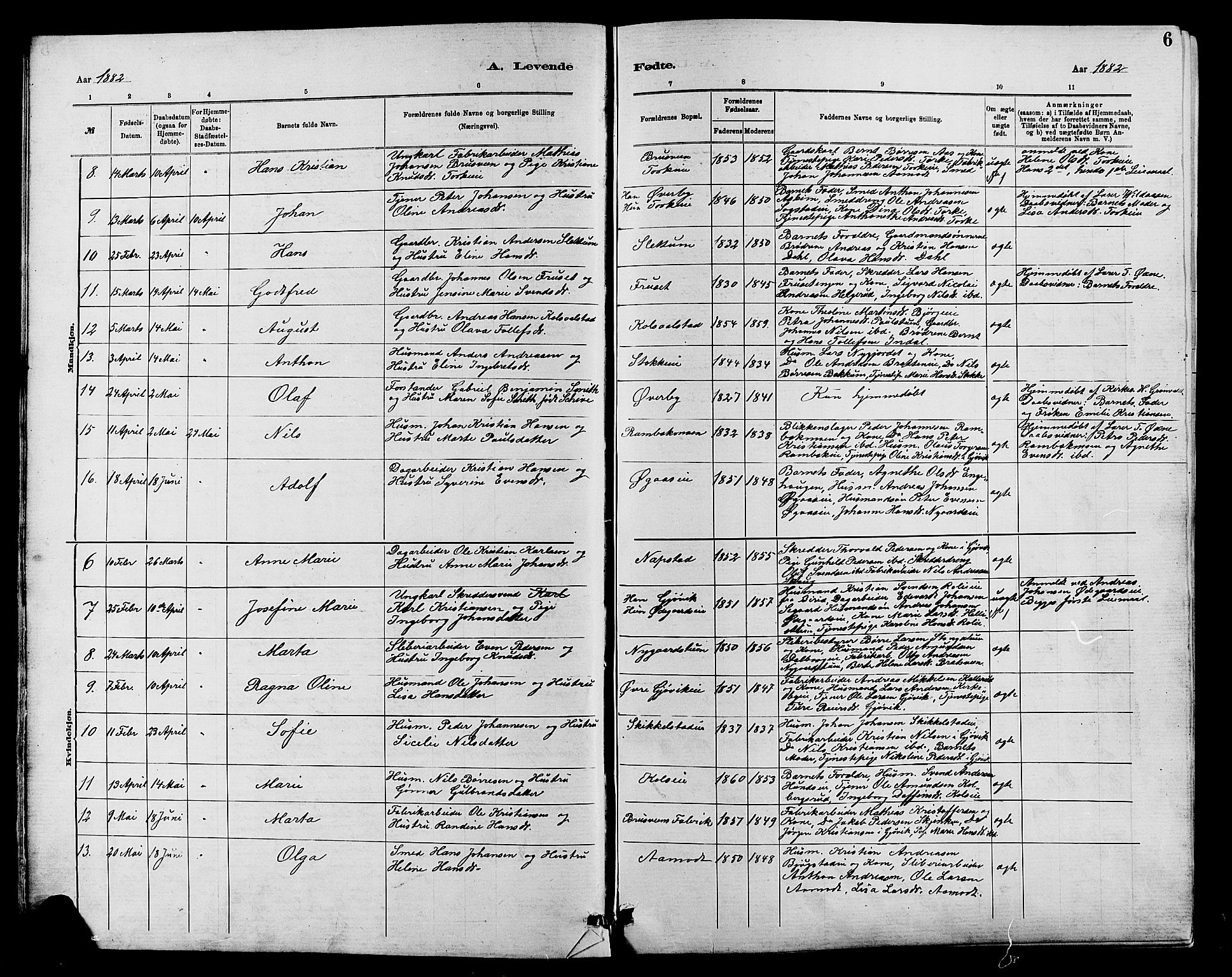 Vardal prestekontor, SAH/PREST-100/H/Ha/Hab/L0007: Parish register (copy) no. 7 /1, 1881-1895, p. 6