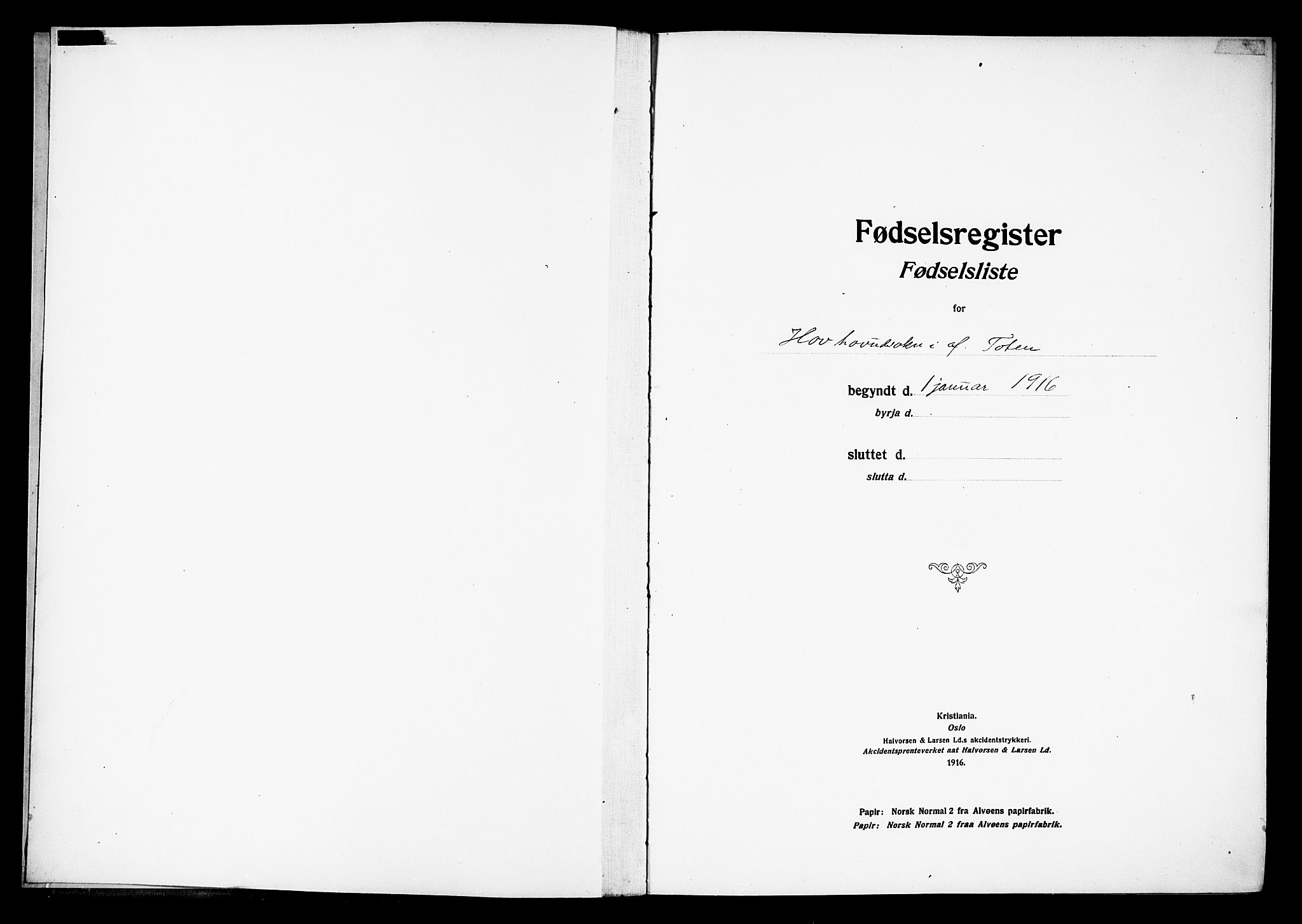 Østre Toten prestekontor, SAH/PREST-104/I/Id/L0001/0001: Birth register no. 1.1, 1916-1928