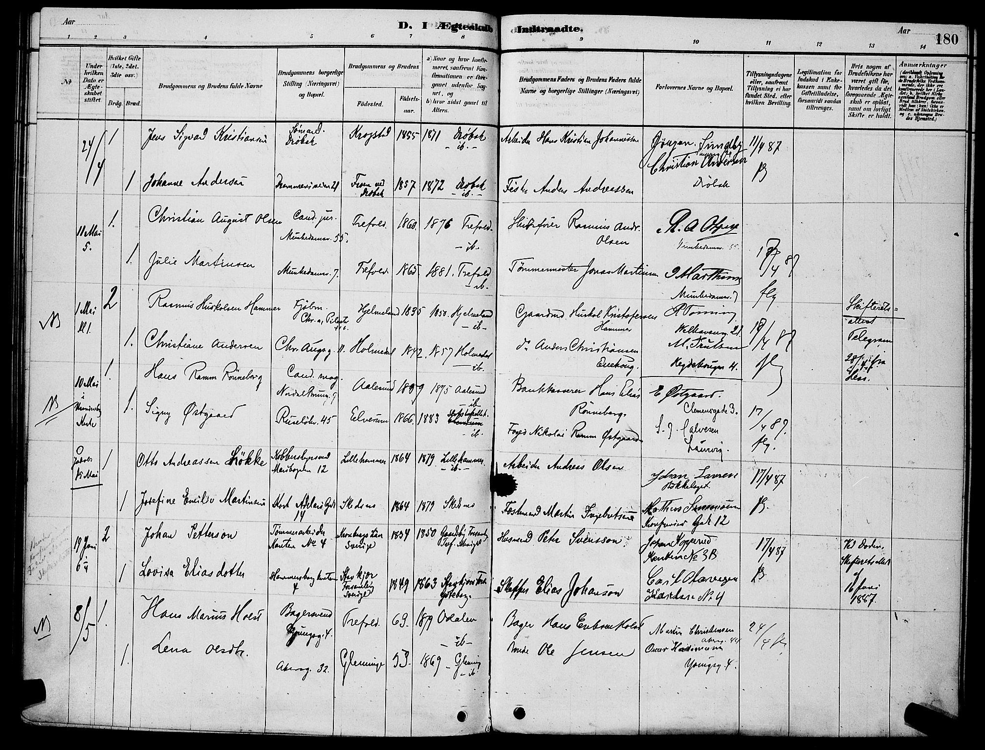 Trefoldighet prestekontor Kirkebøker, AV/SAO-A-10882/H/Ha/L0003: Banns register no. 3, 1878-1888, p. 180