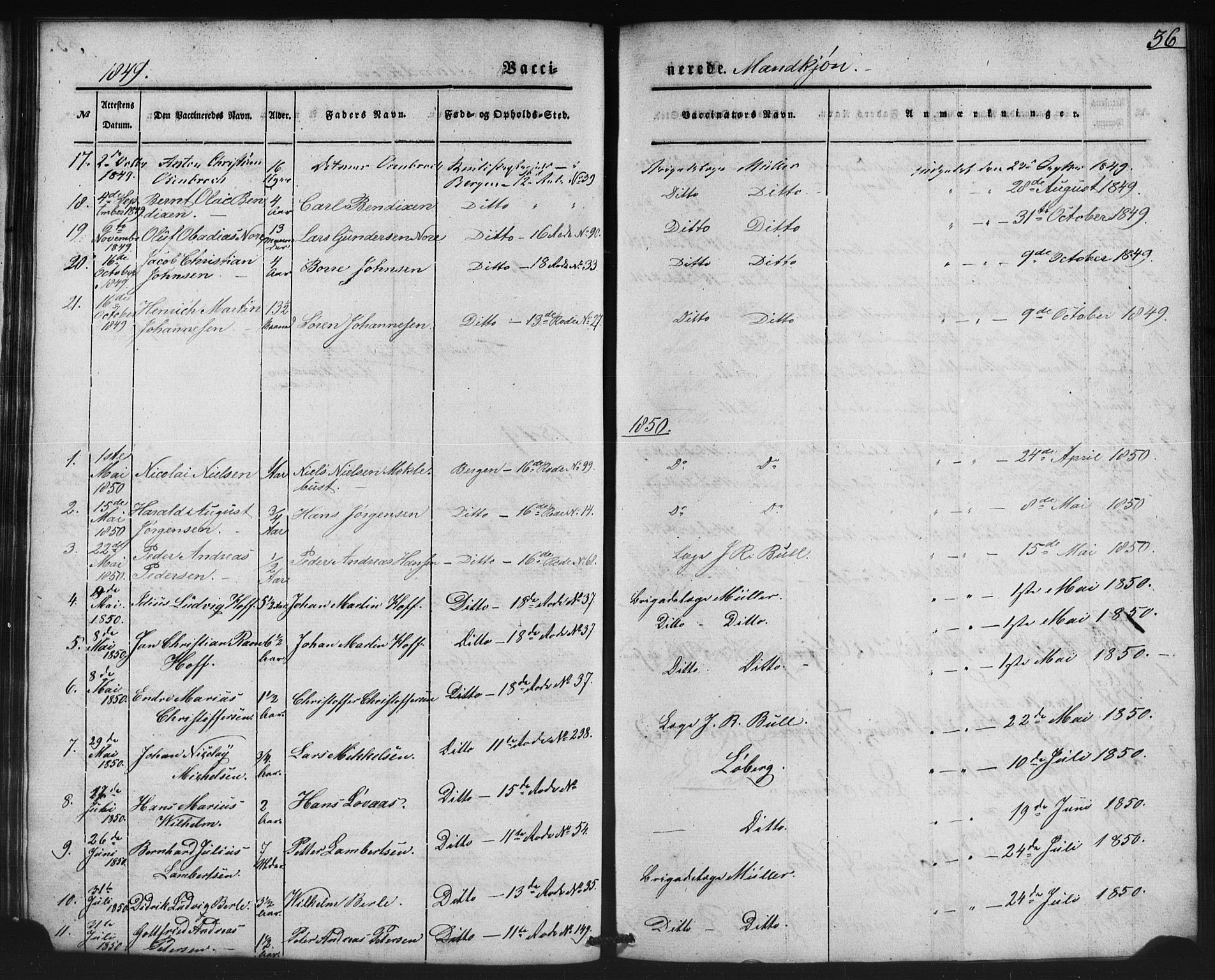 Domkirken sokneprestembete, SAB/A-74801/H/Haa/L0046: Parish register (official) no. F 1, 1841-1852, p. 36