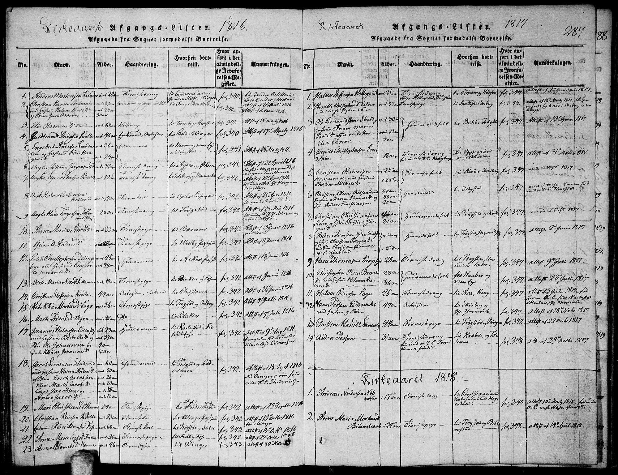 Høland prestekontor Kirkebøker, SAO/A-10346a/F/Fa/L0007: Parish register (official) no. I 7, 1814-1827, p. 287