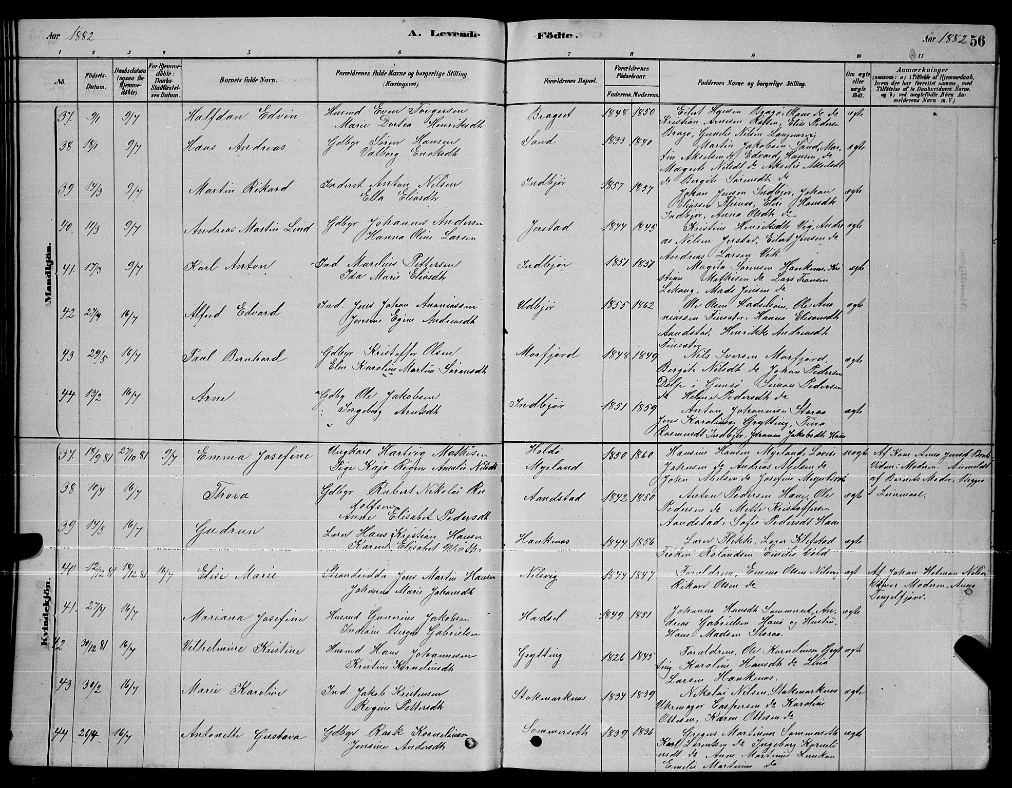 Ministerialprotokoller, klokkerbøker og fødselsregistre - Nordland, SAT/A-1459/888/L1267: Parish register (copy) no. 888C05, 1878-1890, p. 56