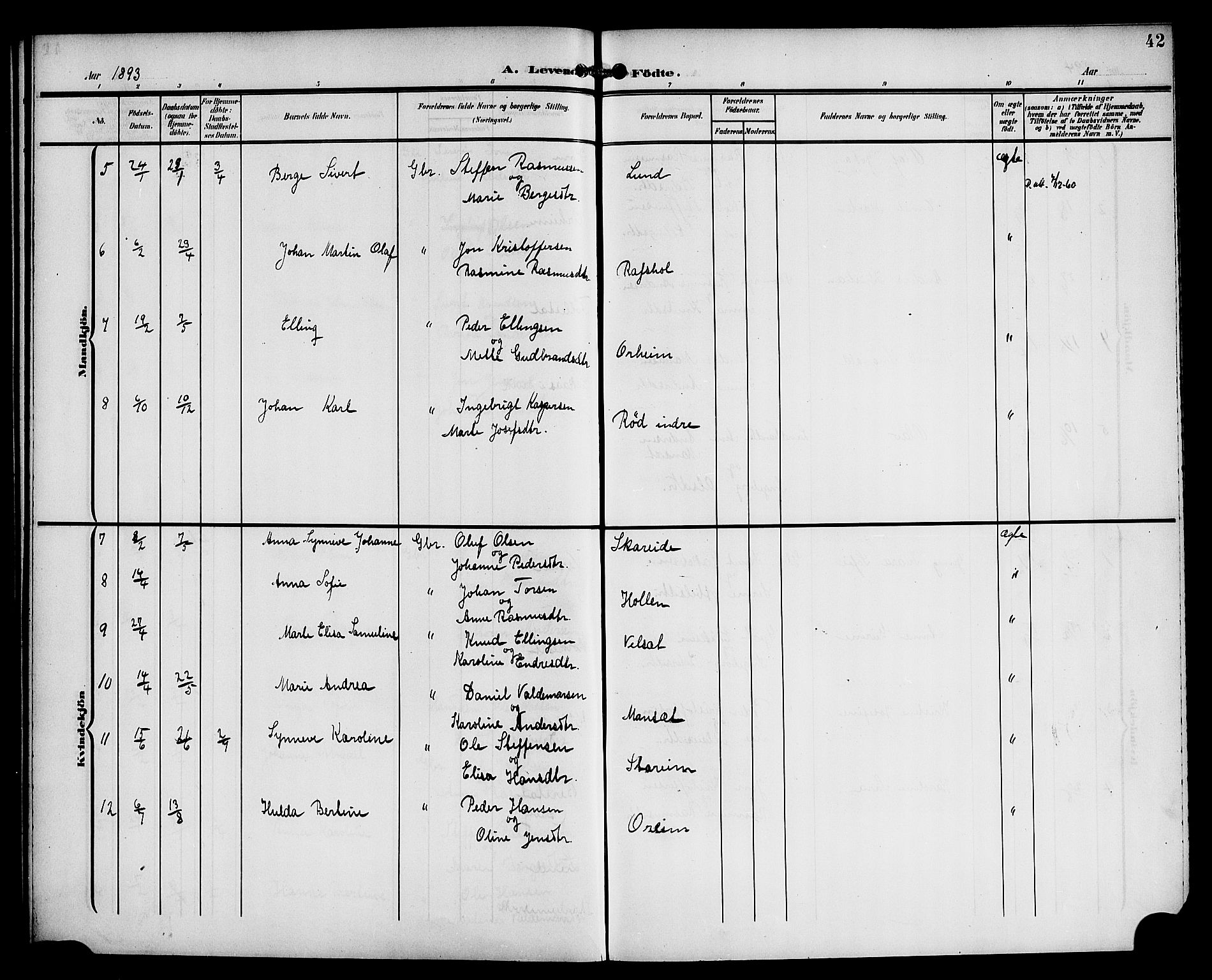 Eid sokneprestembete, AV/SAB-A-82301/H/Haa/Haac/L0001: Parish register (official) no. C 1, 1879-1899, p. 42