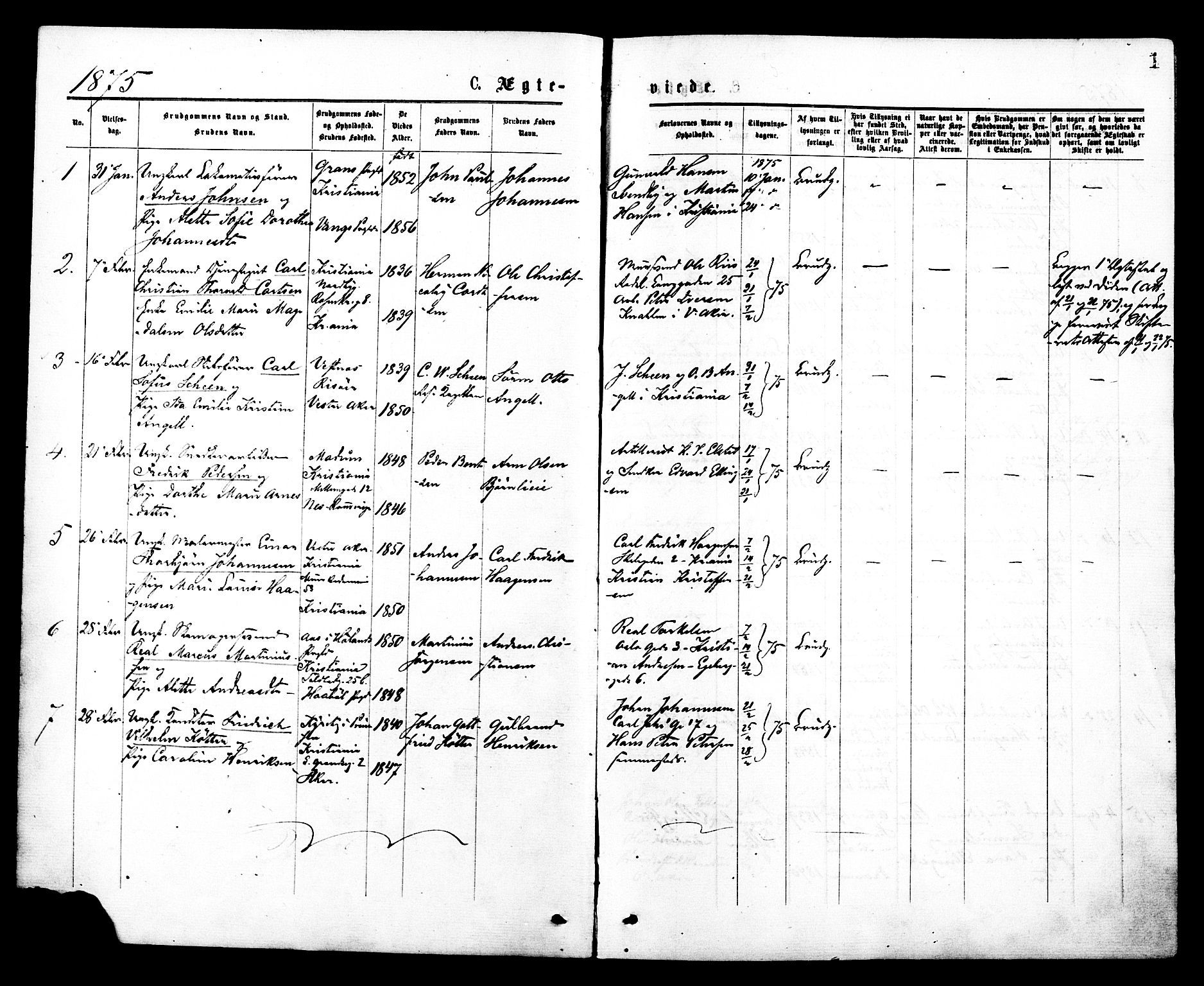 Johannes prestekontor Kirkebøker, SAO/A-10852/F/Fa/L0002: Parish register (official) no. 2, 1875-1882, p. 1