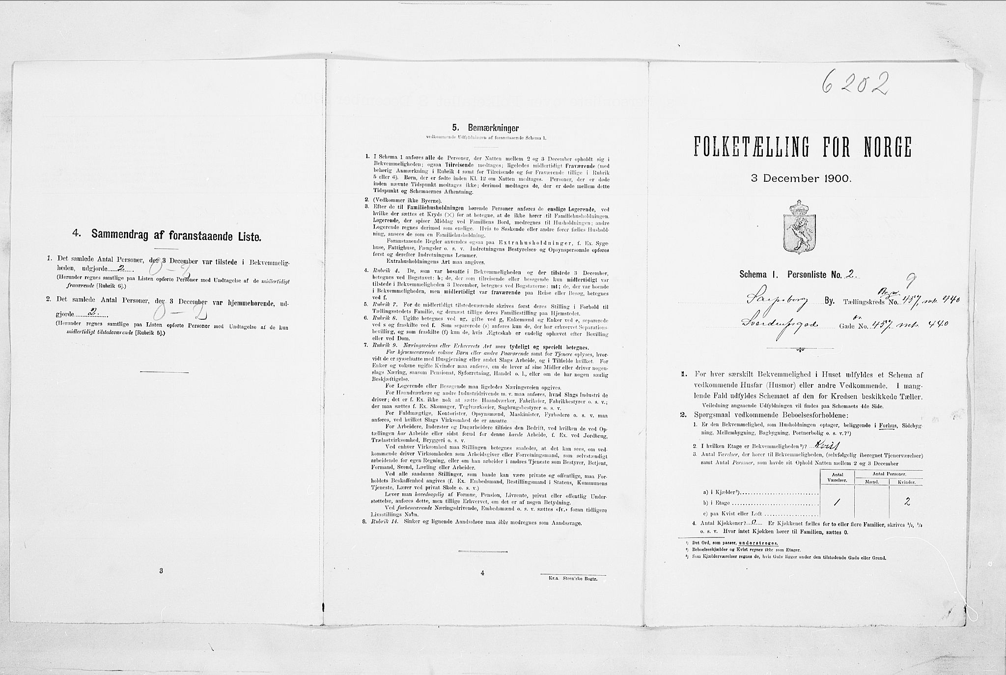 SAO, 1900 census for Sarpsborg, 1900