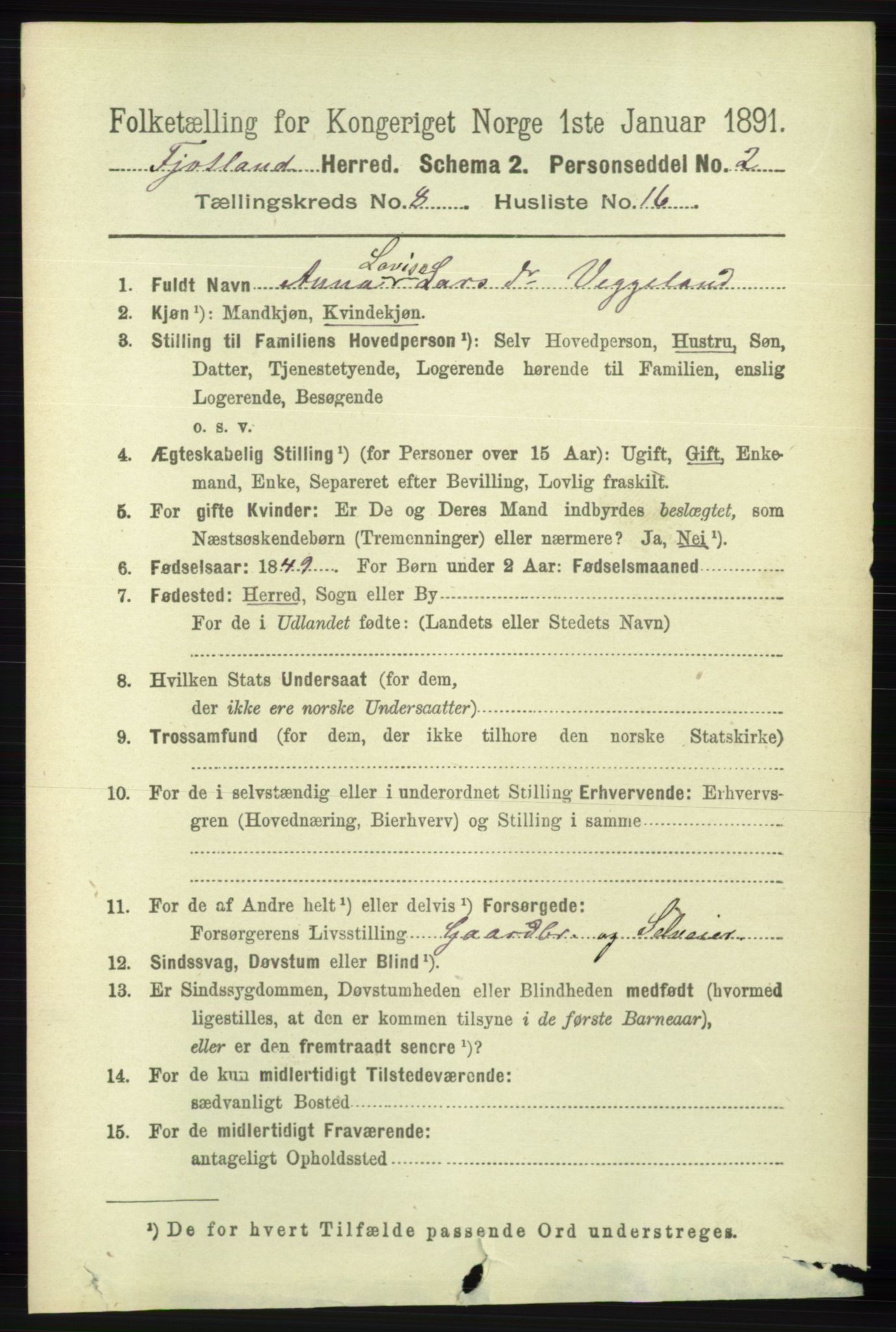 RA, 1891 census for 1036 Fjotland, 1891, p. 1278
