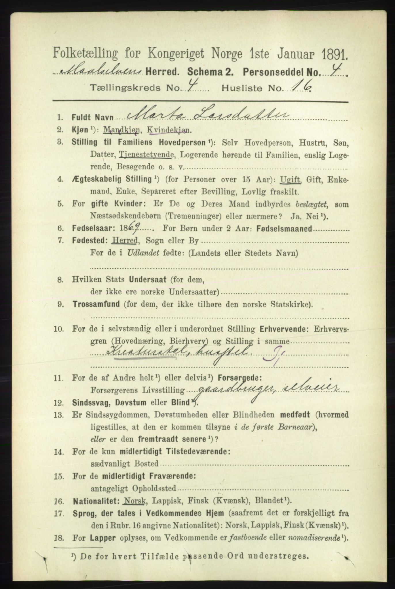 RA, 1891 census for 1924 Målselv, 1891, p. 1183