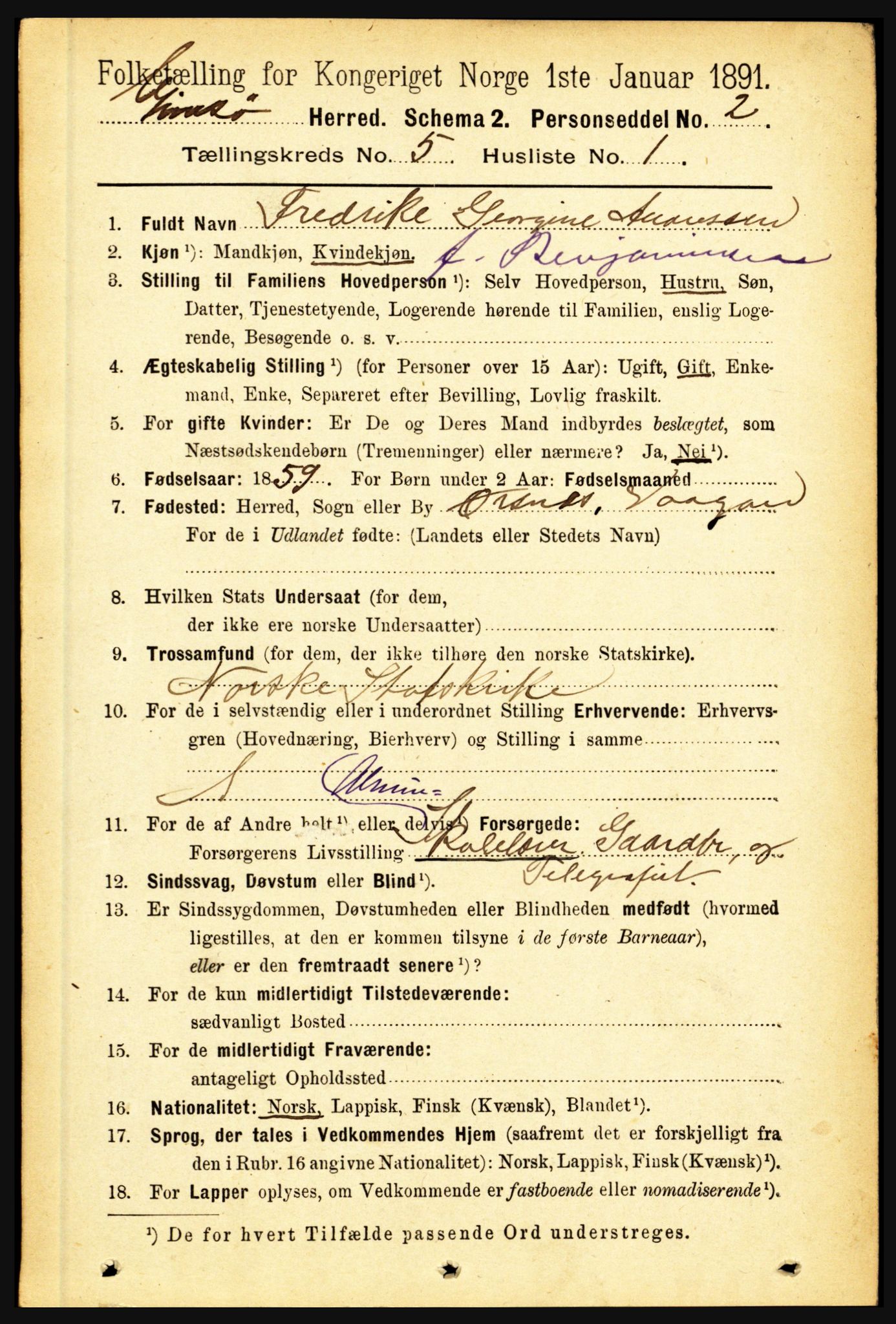 RA, 1891 census for 1864 Gimsøy, 1891, p. 834