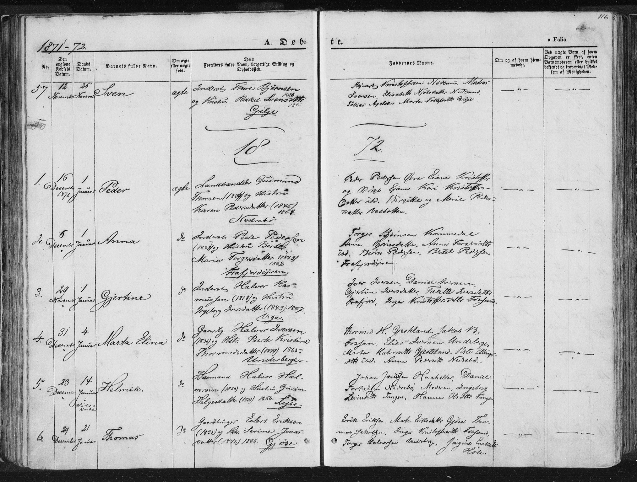 Høgsfjord sokneprestkontor, SAST/A-101624/H/Ha/Haa/L0001: Parish register (official) no. A 1, 1854-1875, p. 116
