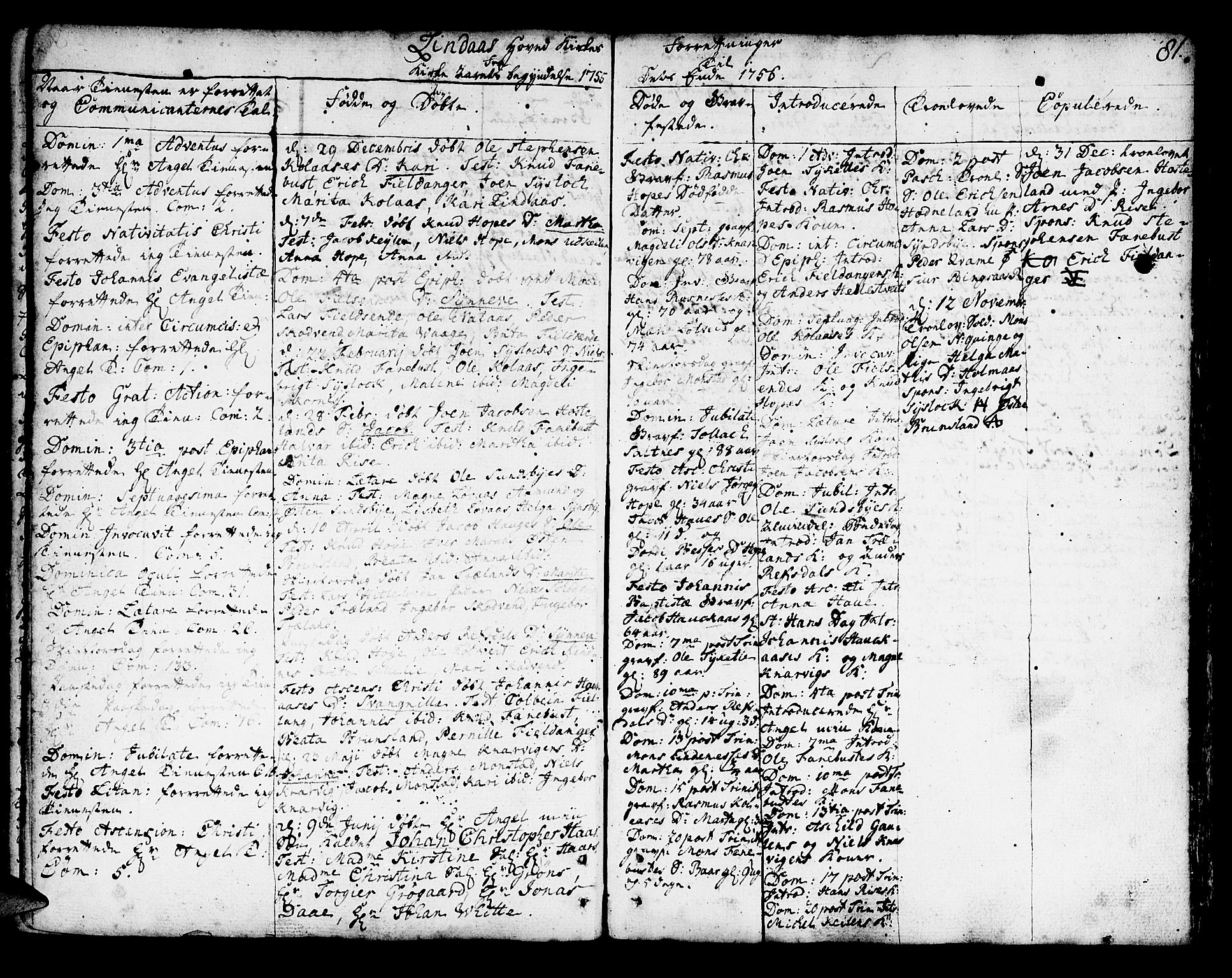 Lindås Sokneprestembete, AV/SAB-A-76701/H/Haa/Haaa/L0003: Parish register (official) no. A 3, 1748-1764, p. 81