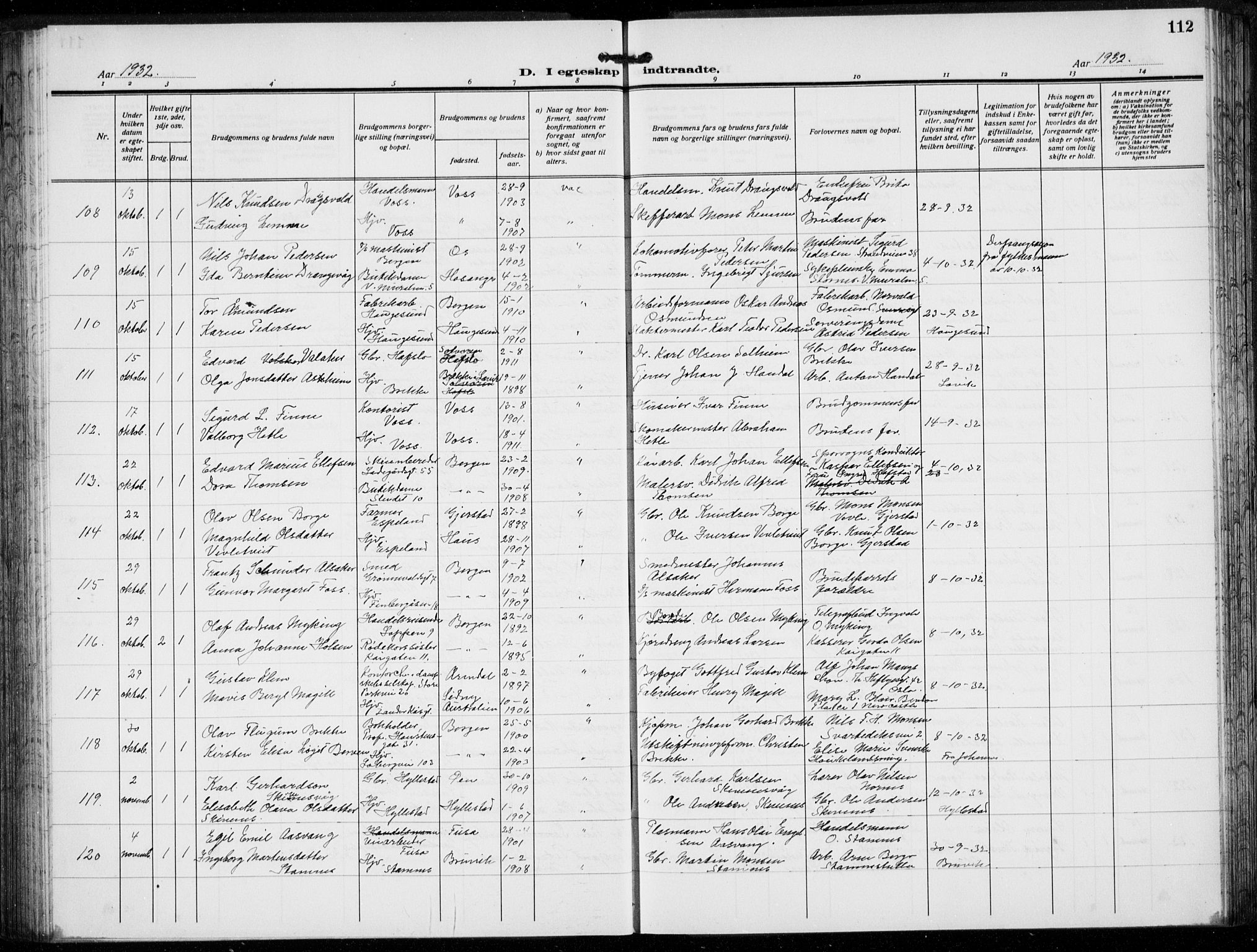 Domkirken sokneprestembete, AV/SAB-A-74801/H/Hab/L0034: Parish register (copy) no. D 6, 1924-1941, p. 112