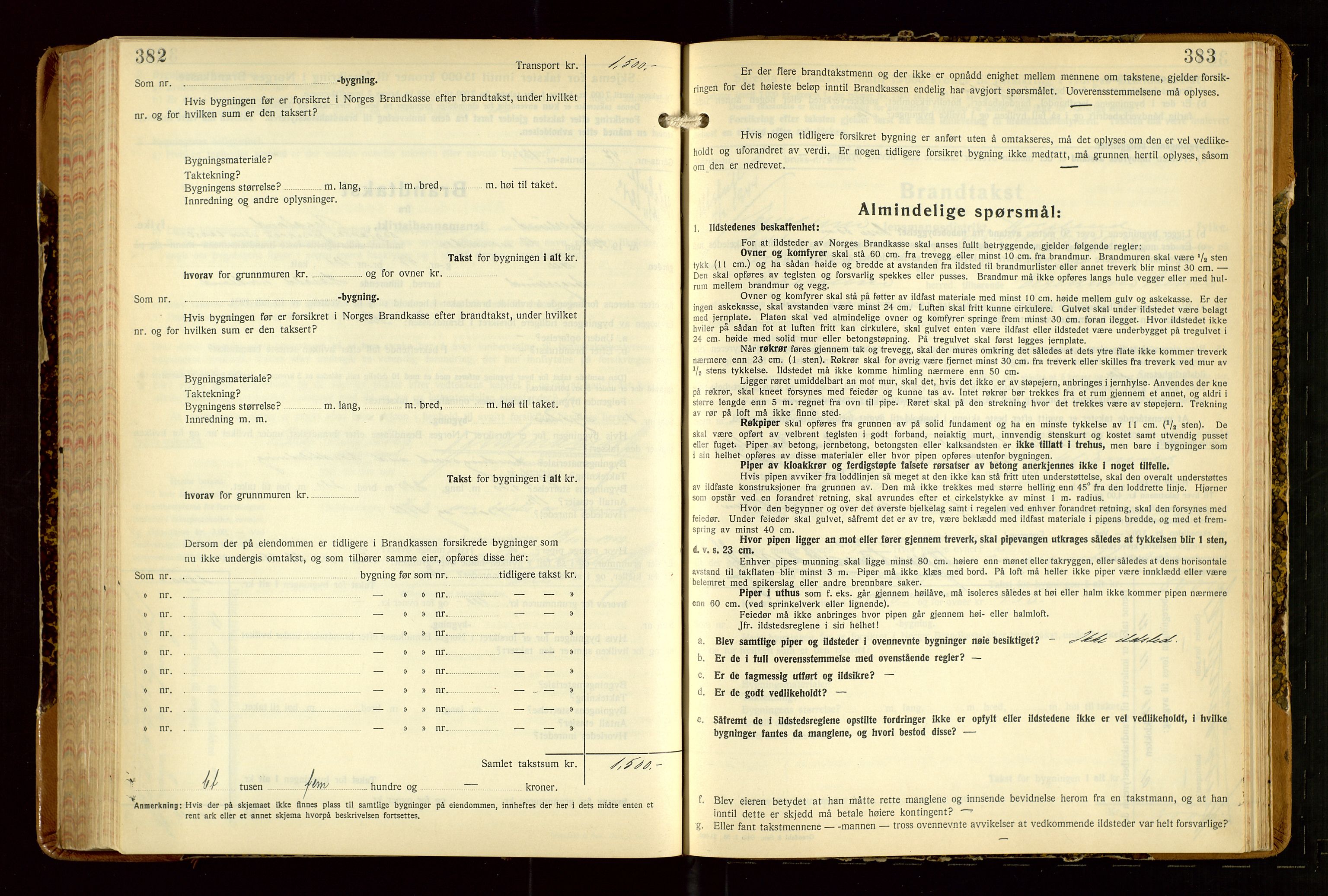 Eigersund lensmannskontor, AV/SAST-A-100171/Gob/L0007: "Brandtakstprotokoll", 1938-1955, p. 382-383