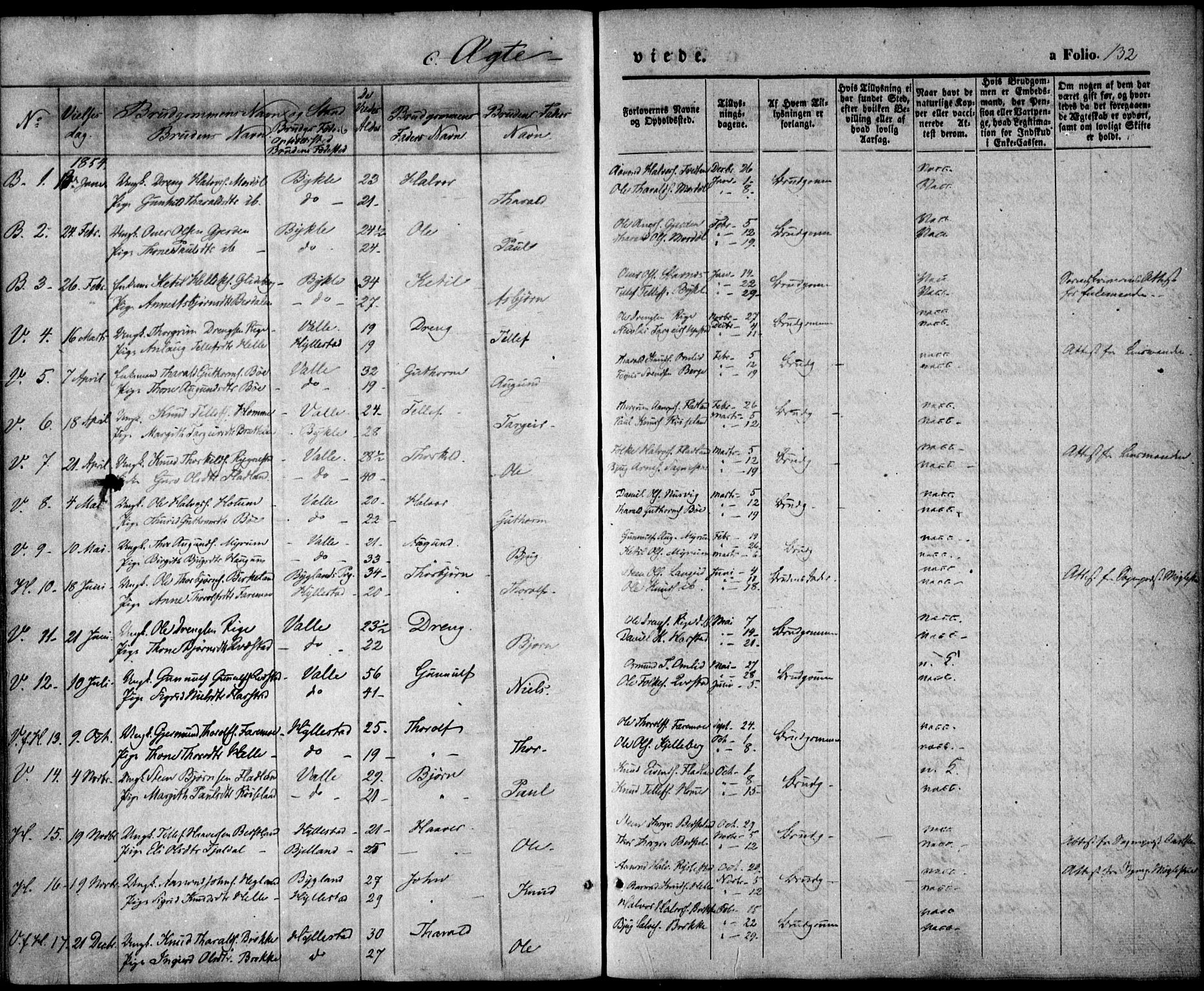 Valle sokneprestkontor, SAK/1111-0044/F/Fa/Fac/L0007: Parish register (official) no. A 7, 1854-1868, p. 132