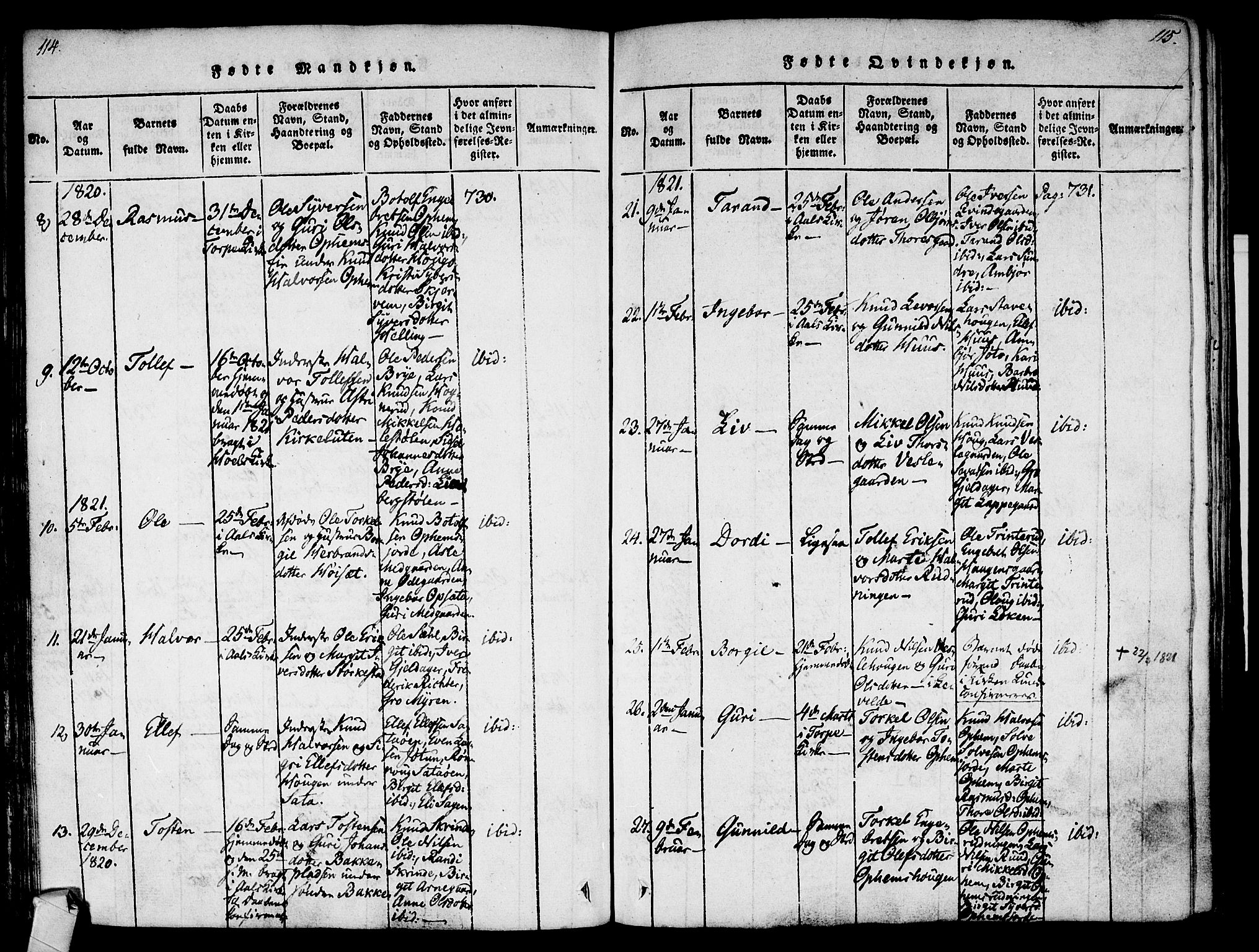Ål kirkebøker, AV/SAKO-A-249/F/Fa/L0004: Parish register (official) no. I 4, 1815-1825, p. 114-115