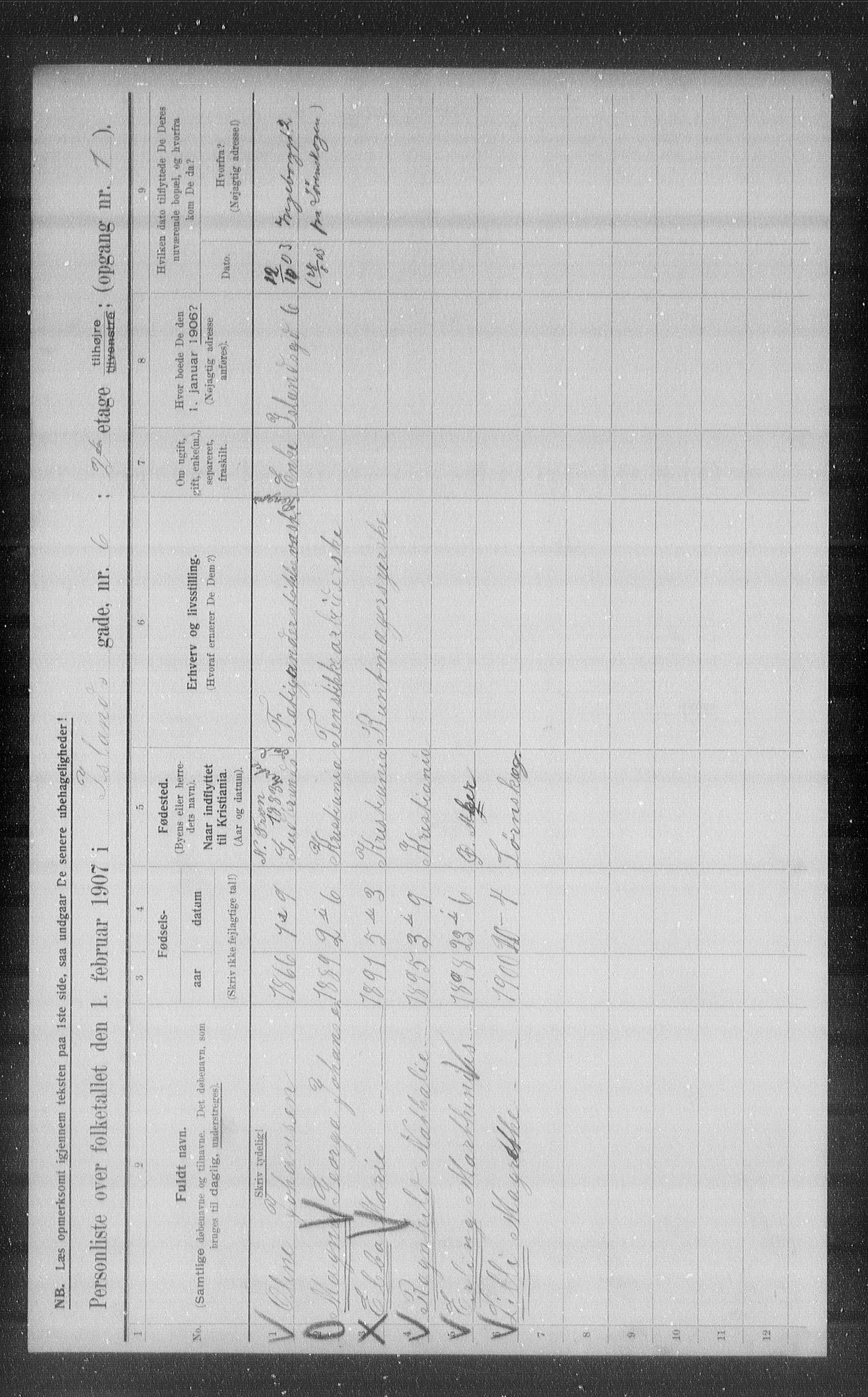 OBA, Municipal Census 1907 for Kristiania, 1907, p. 22854