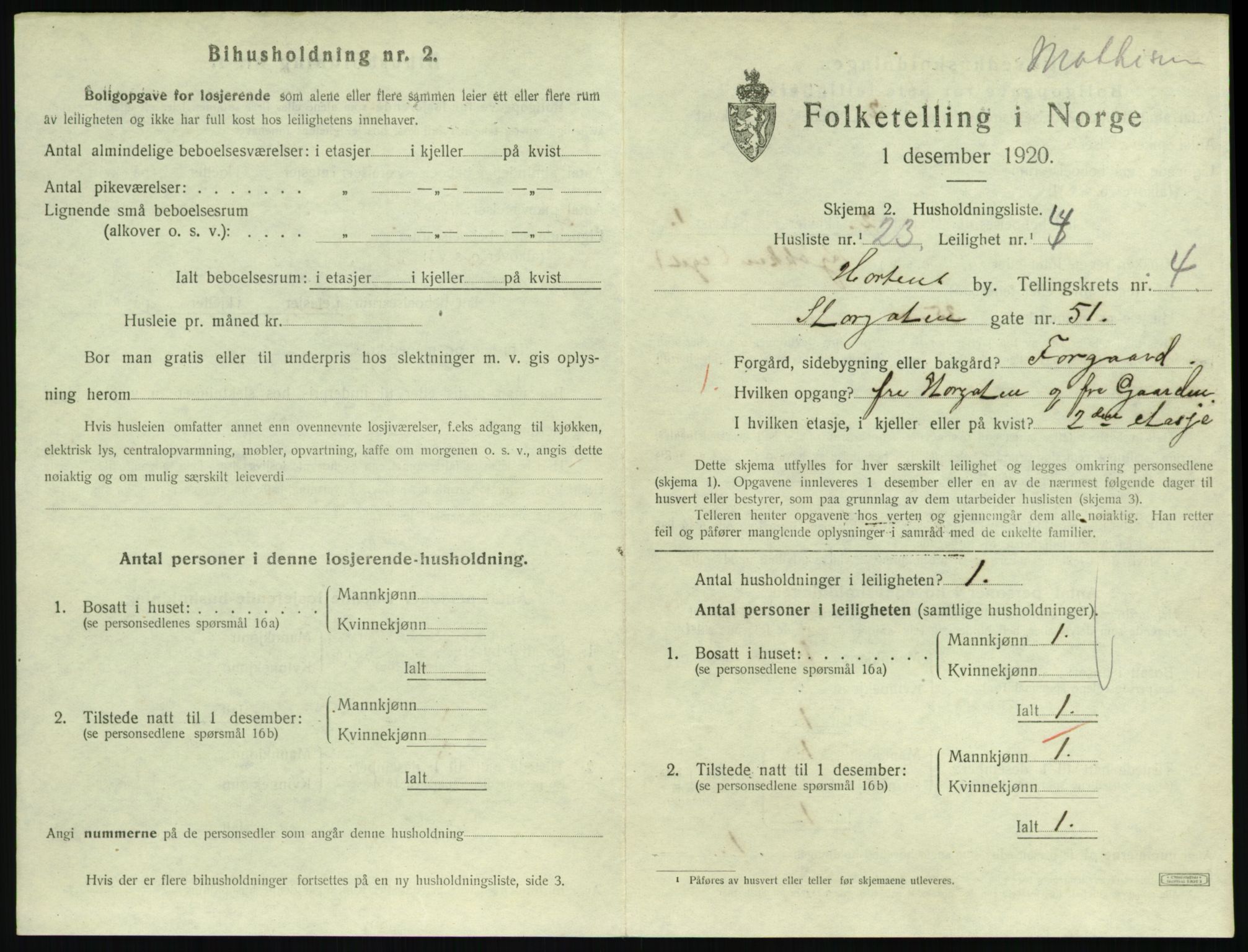 SAKO, 1920 census for Horten, 1920, p. 4915