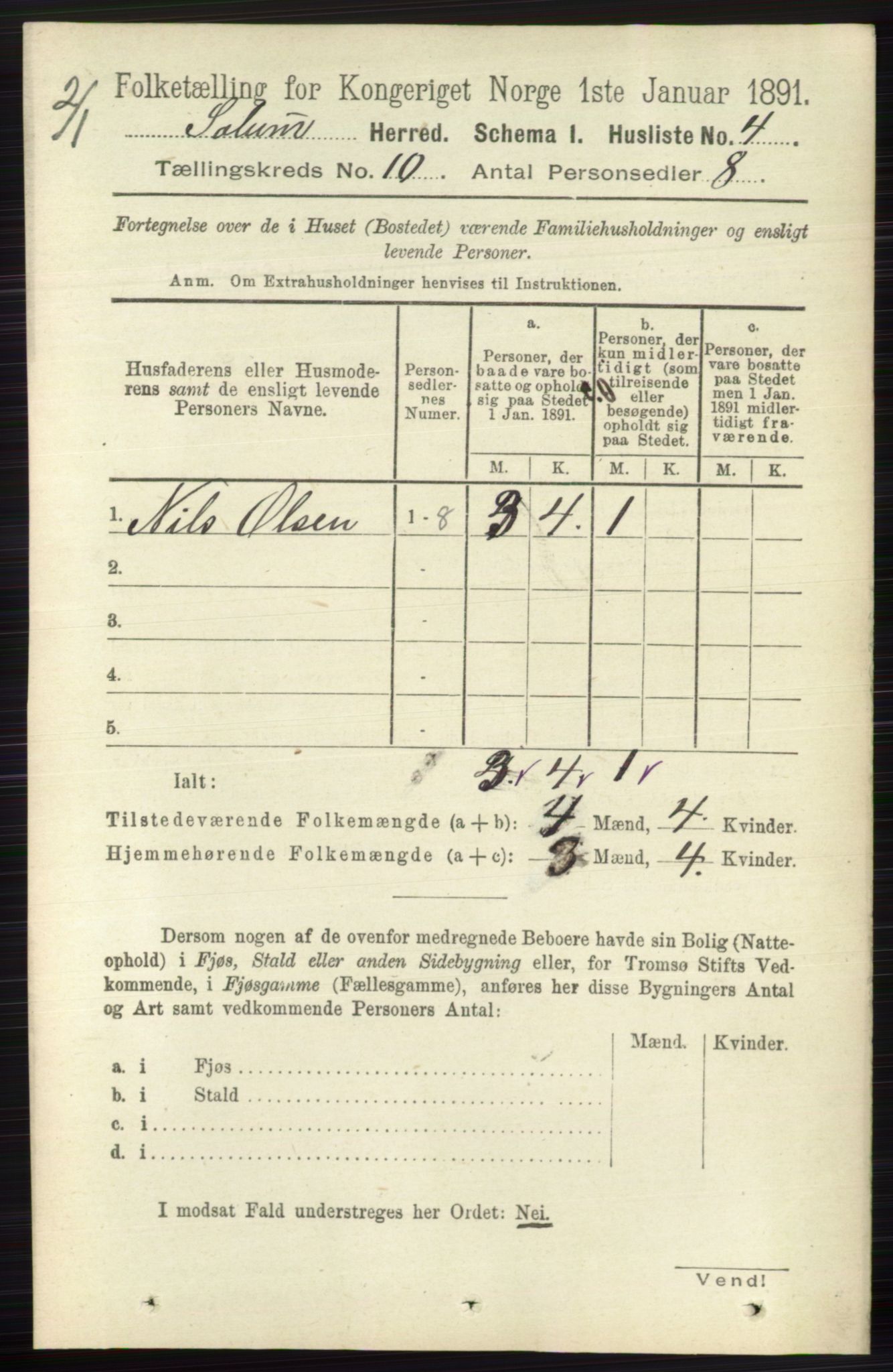 RA, 1891 census for 0818 Solum, 1891, p. 4594