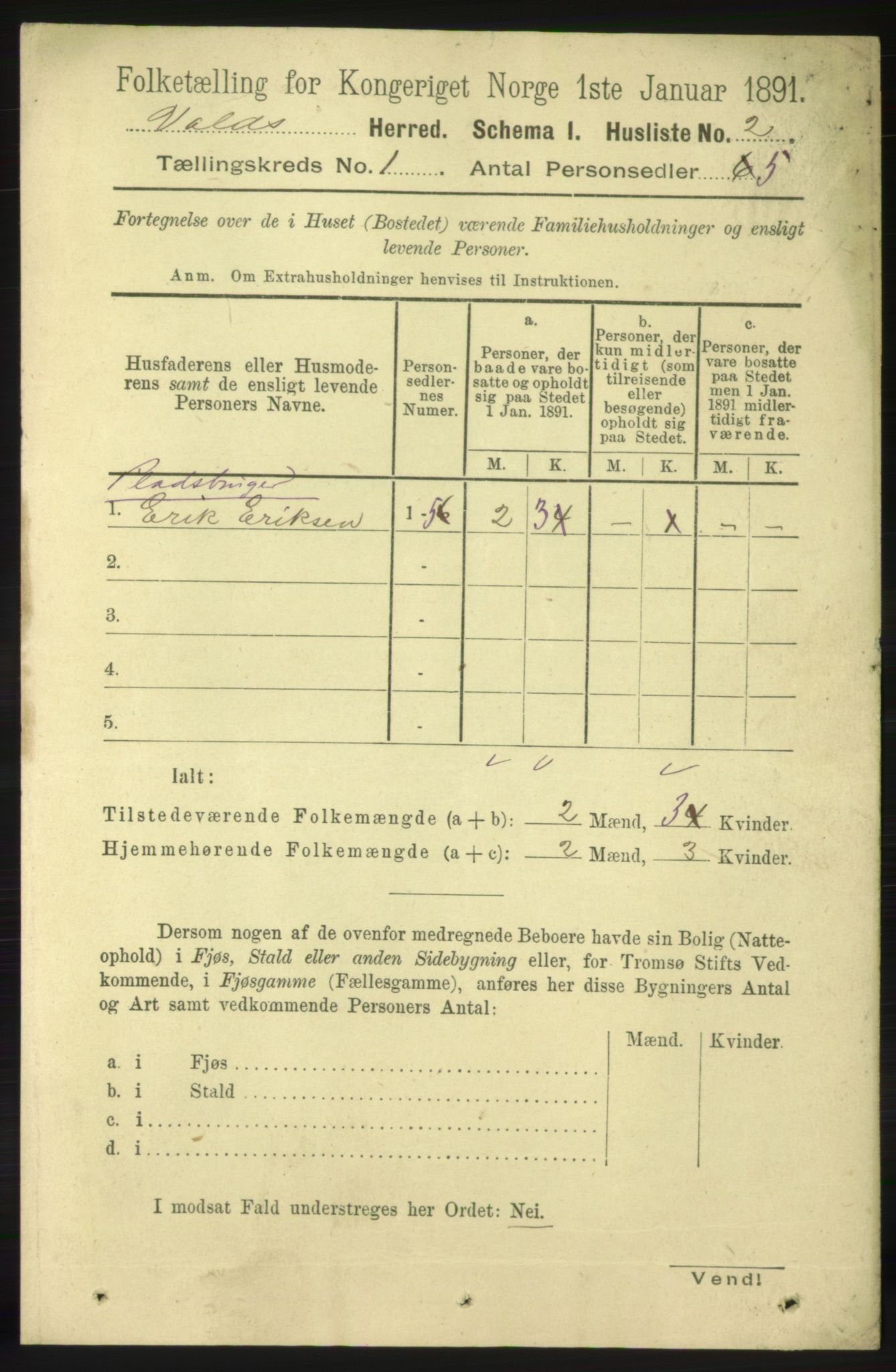 RA, 1891 census for 1537 Voll, 1891, p. 13