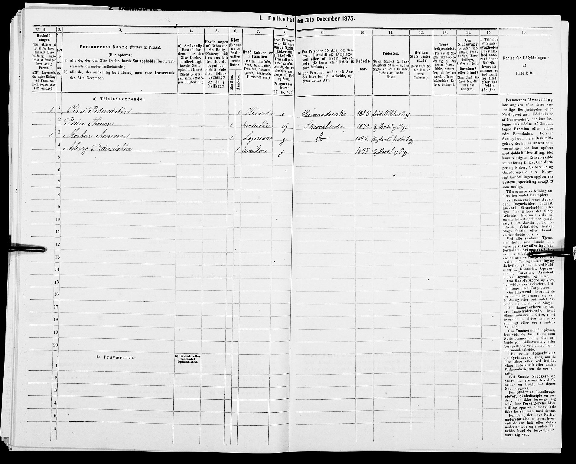 SAK, 1875 census for 1024P Bjelland, 1875, p. 384