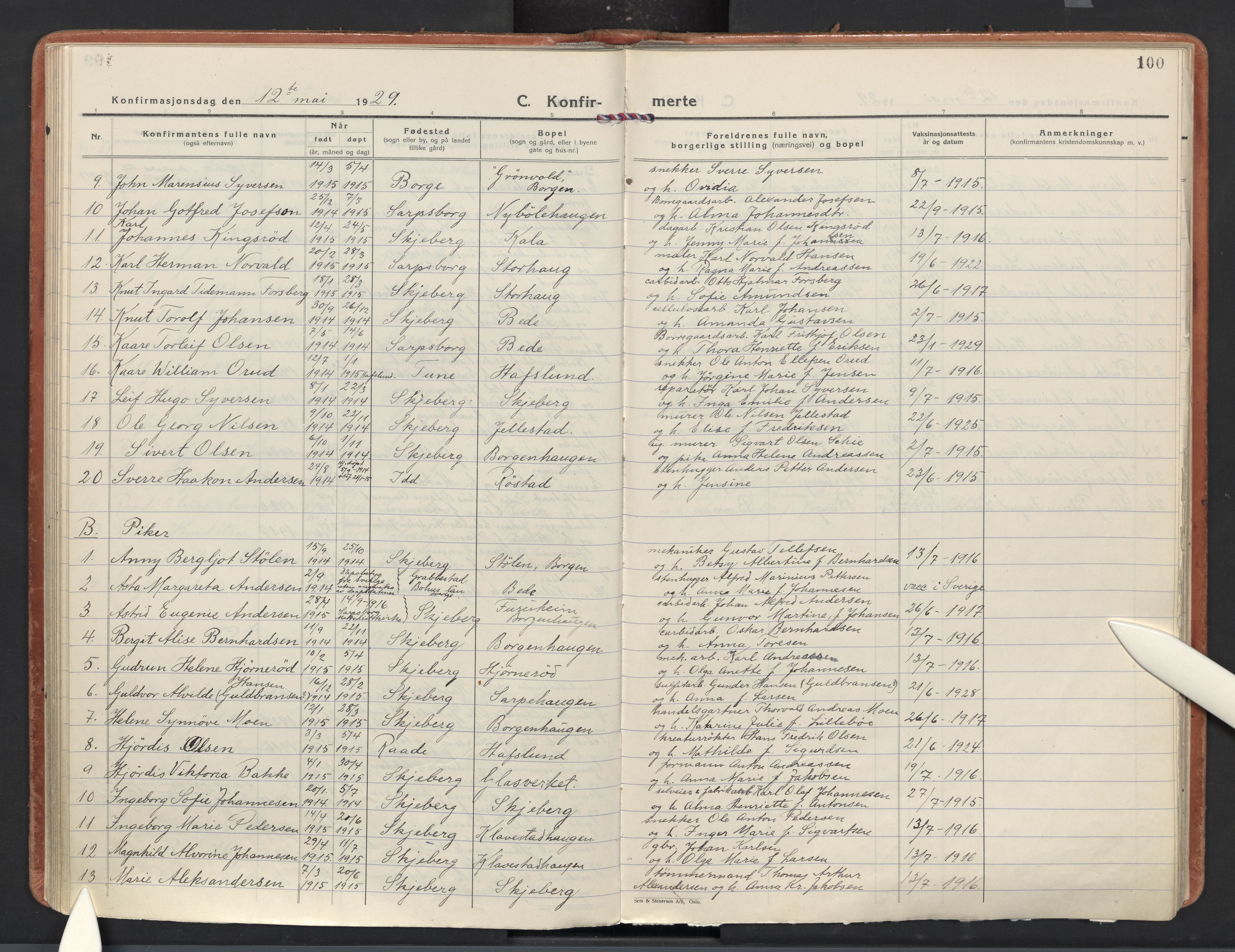 Skjeberg prestekontor Kirkebøker, AV/SAO-A-10923/F/Fd/L0002: Parish register (official) no. IV 2, 1926-1936, p. 100