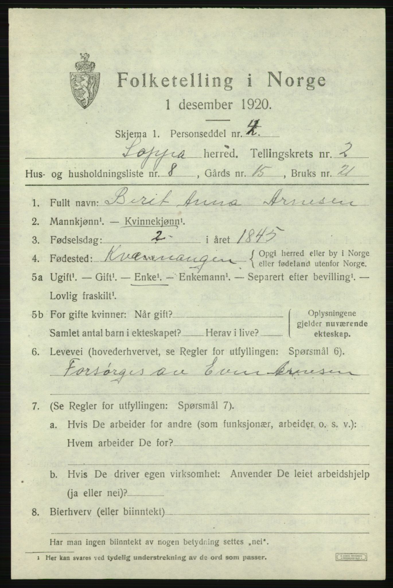 SATØ, 1920 census for Loppa, 1920, p. 902
