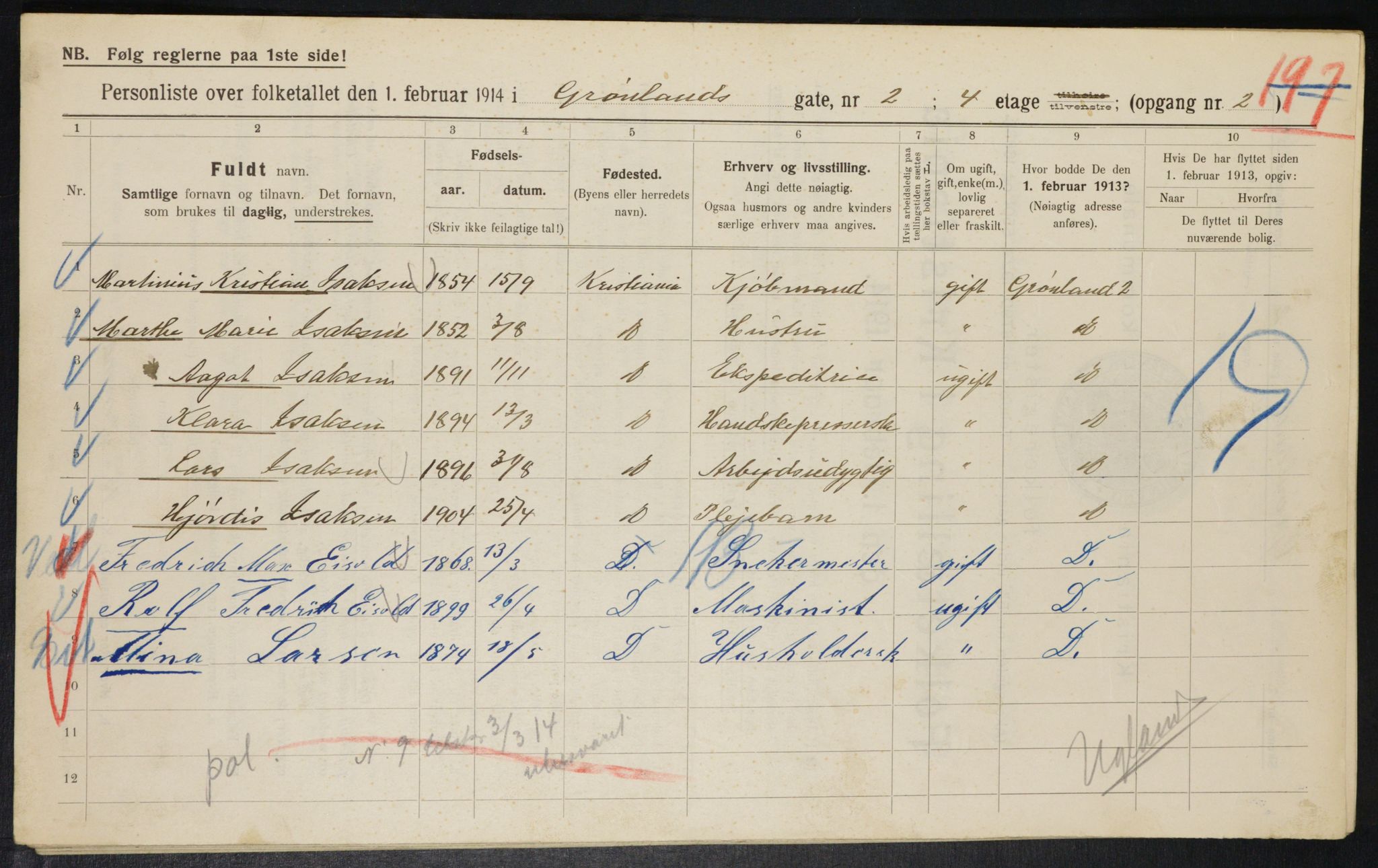 OBA, Municipal Census 1914 for Kristiania, 1914, p. 31255