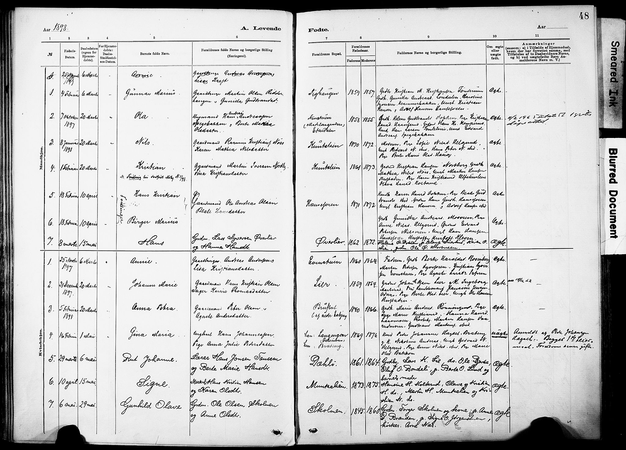Nordre Land prestekontor, SAH/PREST-124/H/Ha/Haa/L0005: Parish register (official) no. 5, 1882-1903, p. 48