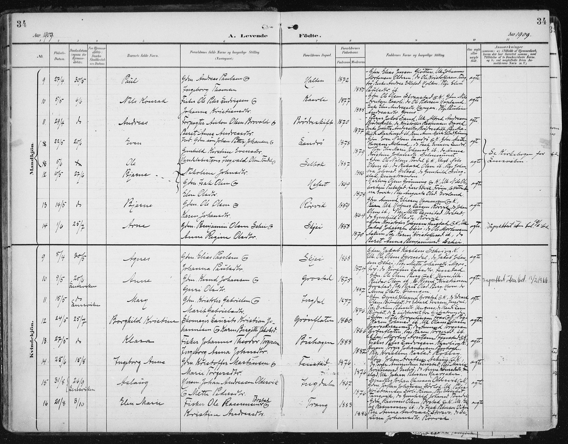 Ministerialprotokoller, klokkerbøker og fødselsregistre - Sør-Trøndelag, SAT/A-1456/646/L0616: Parish register (official) no. 646A14, 1900-1918, p. 34