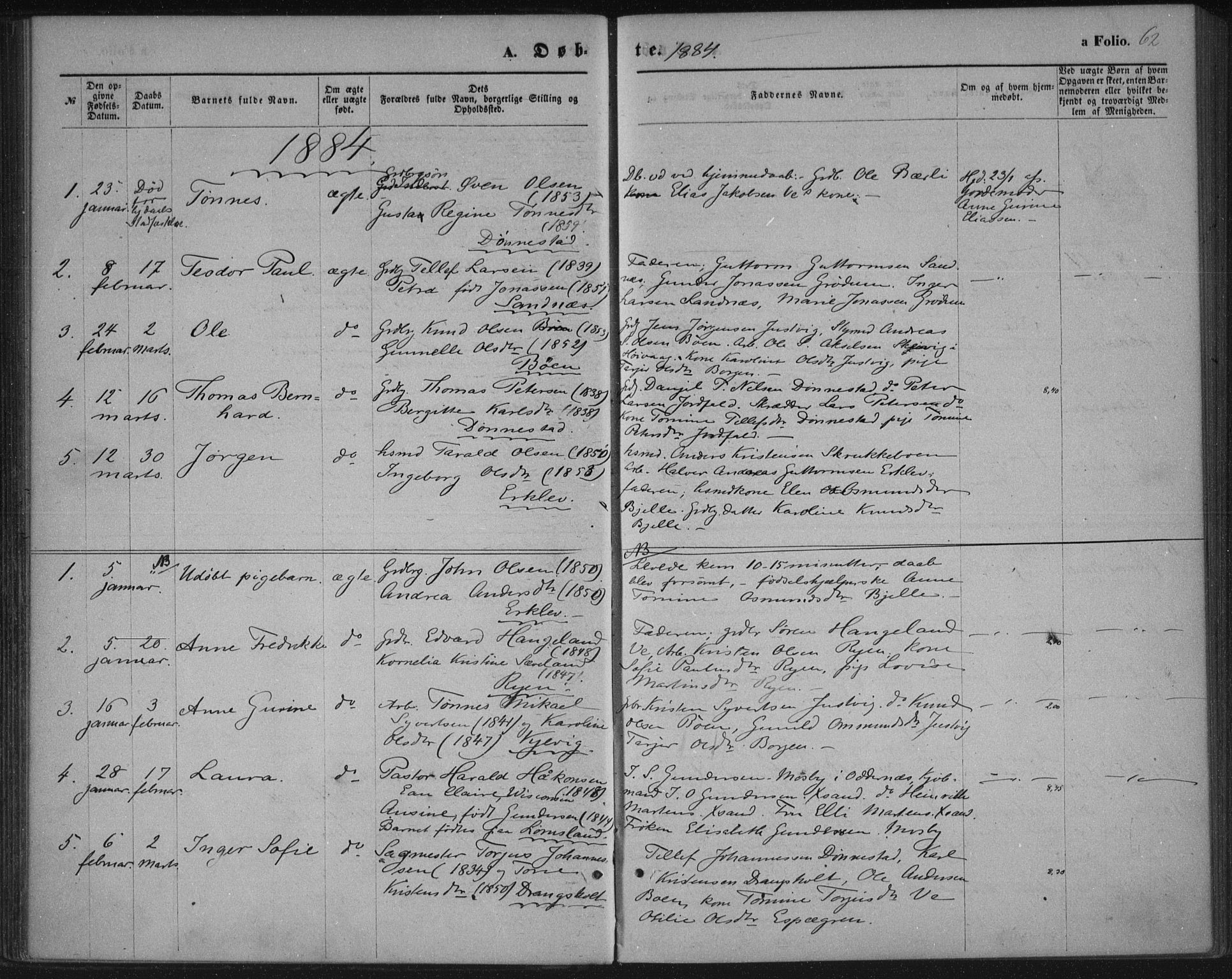 Tveit sokneprestkontor, SAK/1111-0043/F/Fa/L0006: Parish register (official) no. A 6, 1872-1886, p. 62