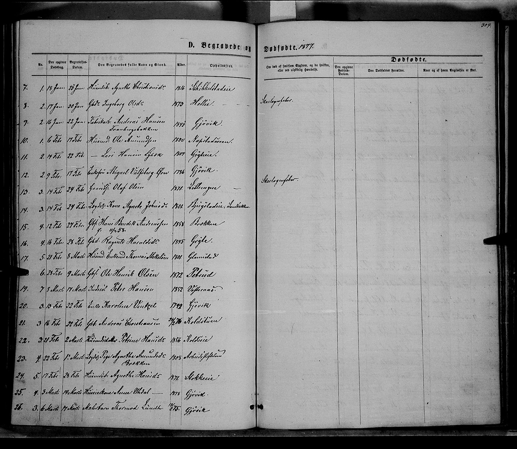 Vardal prestekontor, SAH/PREST-100/H/Ha/Hab/L0006: Parish register (copy) no. 6, 1869-1881, p. 304