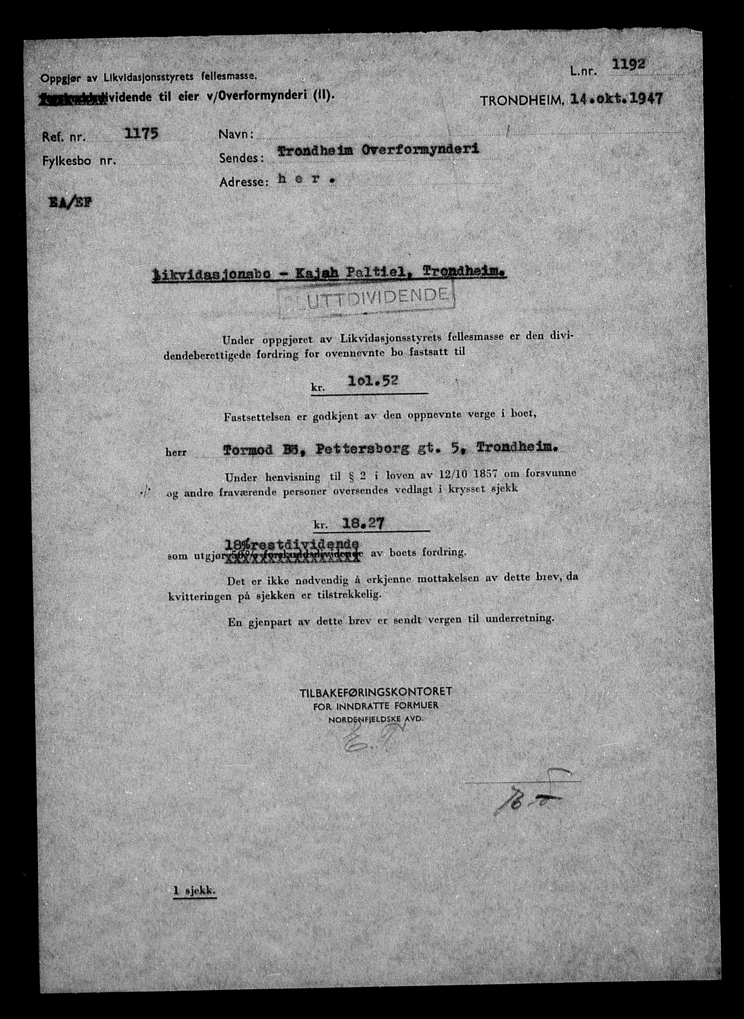 Justisdepartementet, Tilbakeføringskontoret for inndratte formuer, AV/RA-S-1564/H/Hc/Hca/L0906: --, 1945-1947, p. 339