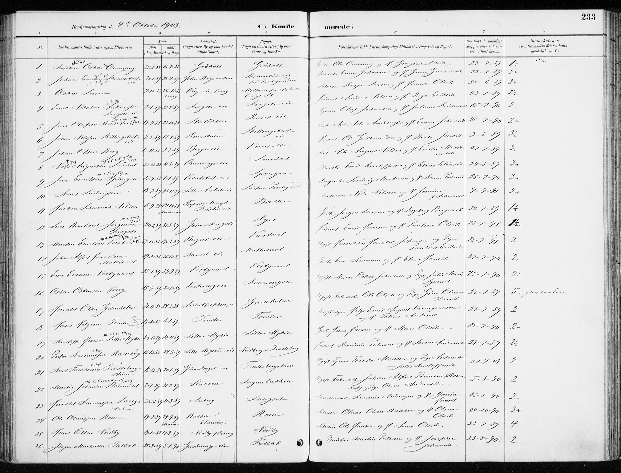 Løten prestekontor, SAH/PREST-022/K/Ka/L0010: Parish register (official) no. 10, 1892-1907, p. 233