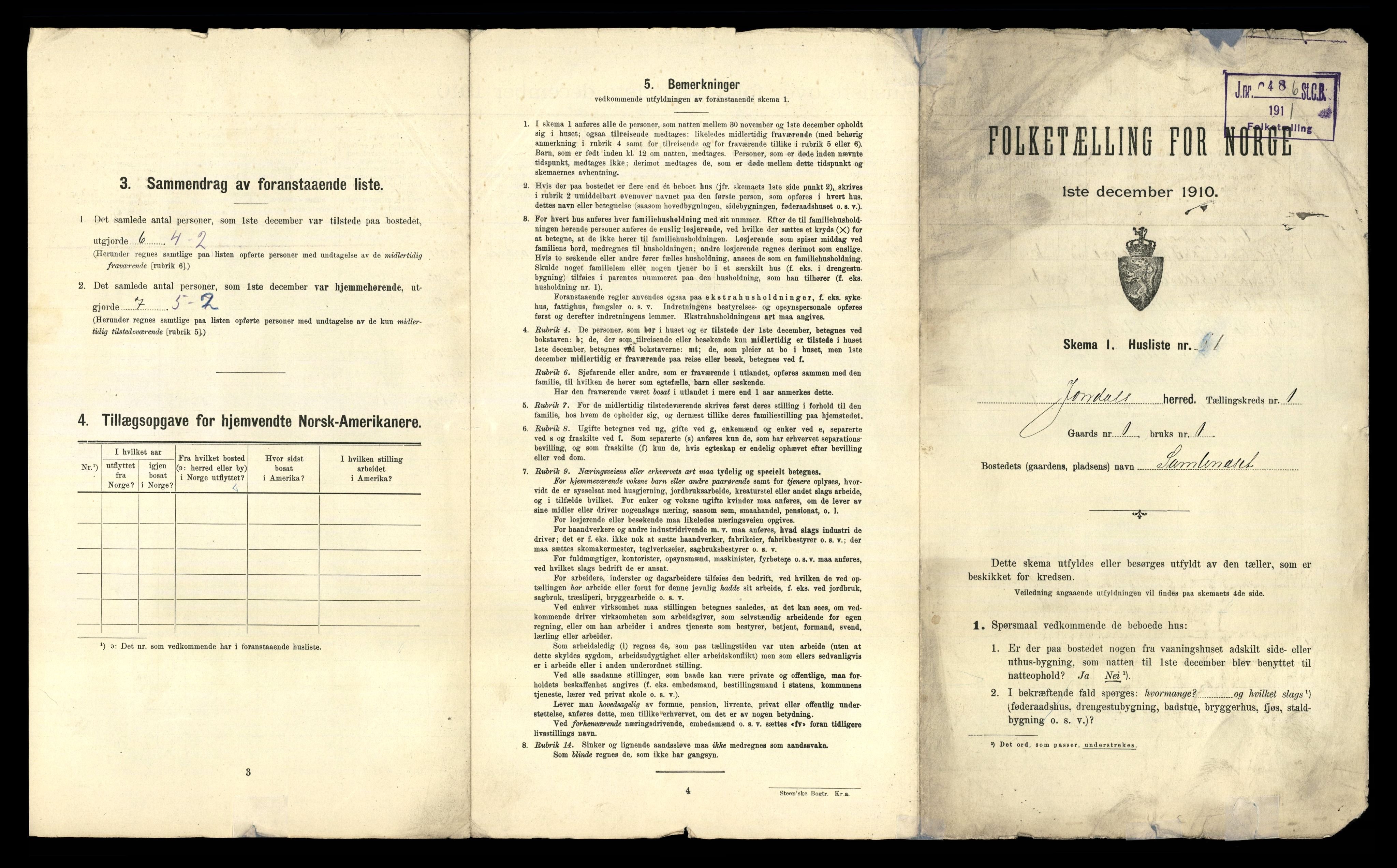 RA, 1910 census for Jondal, 1910, p. 28