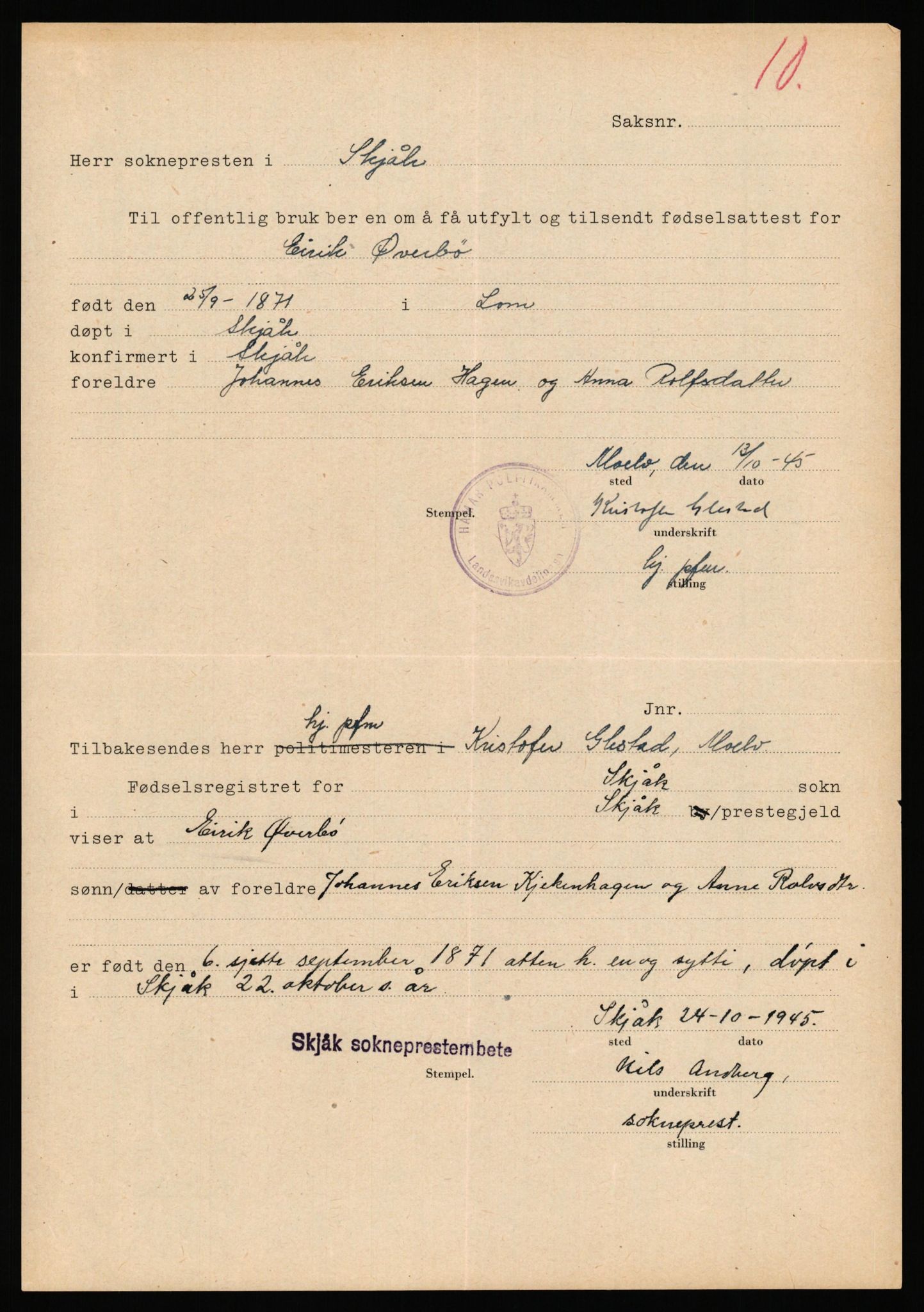 Landssvikarkivet, Hamar politikammer, AV/RA-S-3138-09/D/Dd, 1945-1946, p. 20