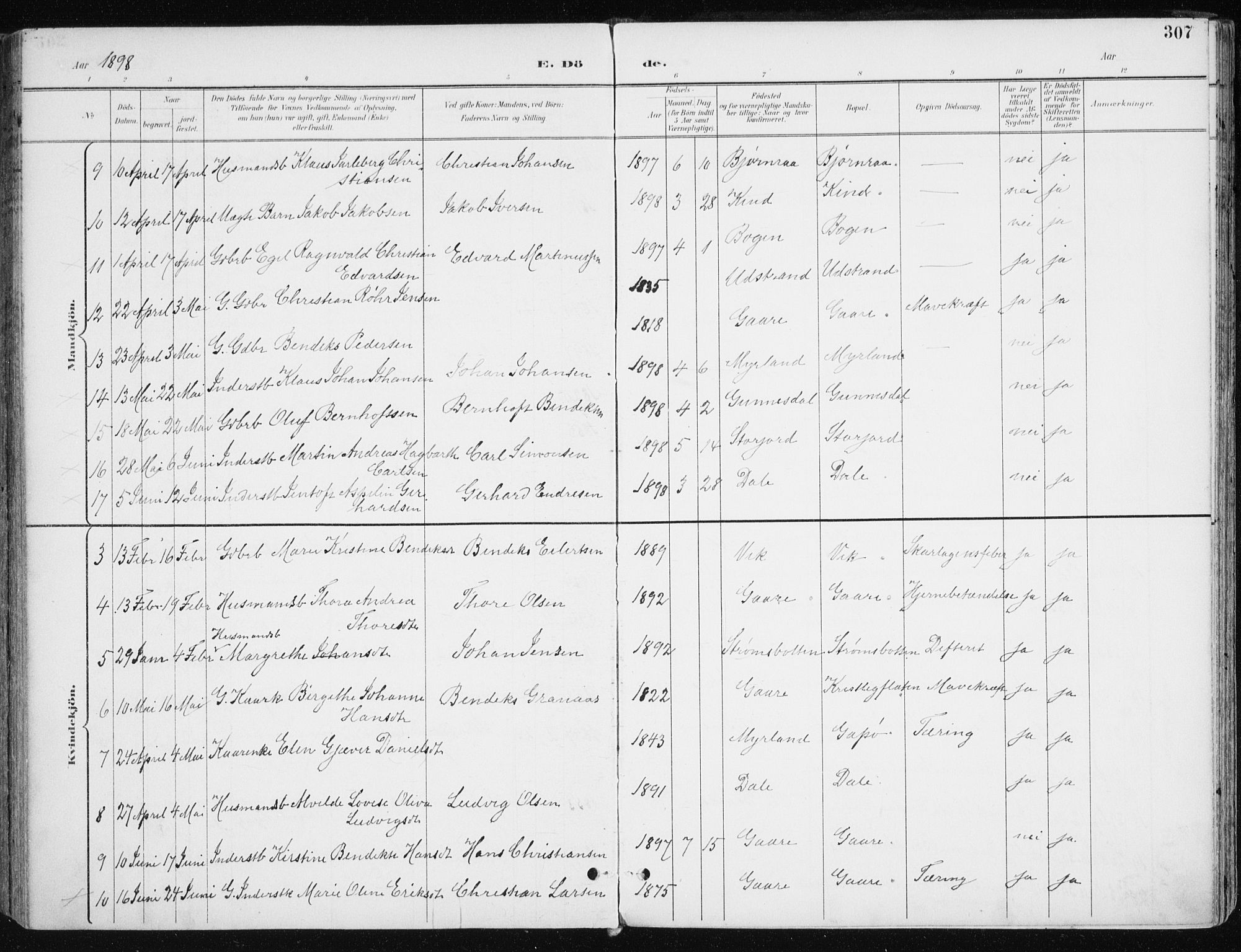 Kvæfjord sokneprestkontor, AV/SATØ-S-1323/G/Ga/Gaa/L0006kirke: Parish register (official) no. 6, 1895-1914, p. 307