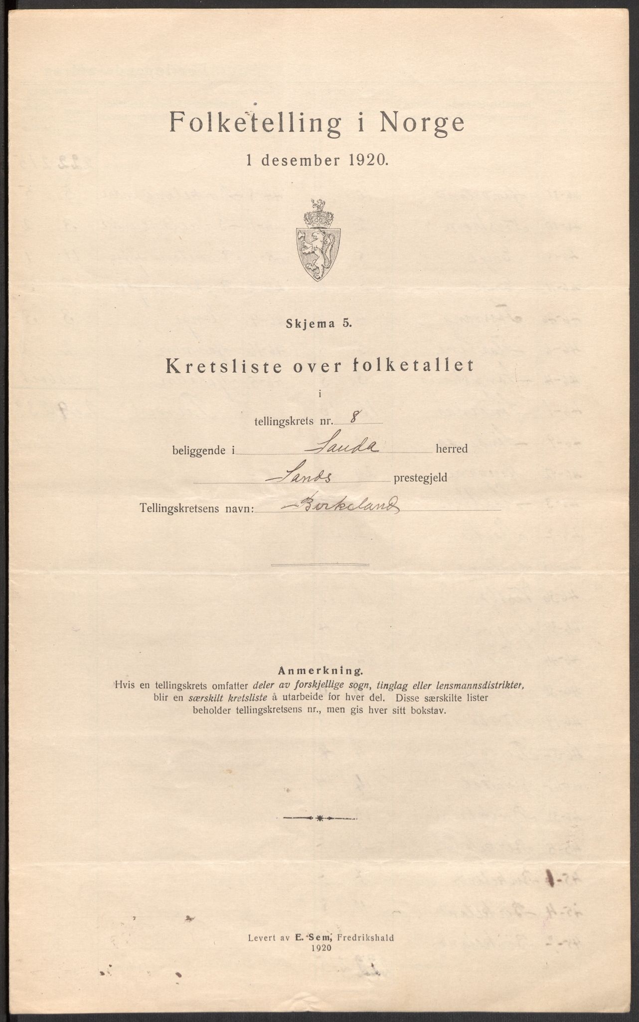 SAST, 1920 census for Sauda, 1920, p. 30