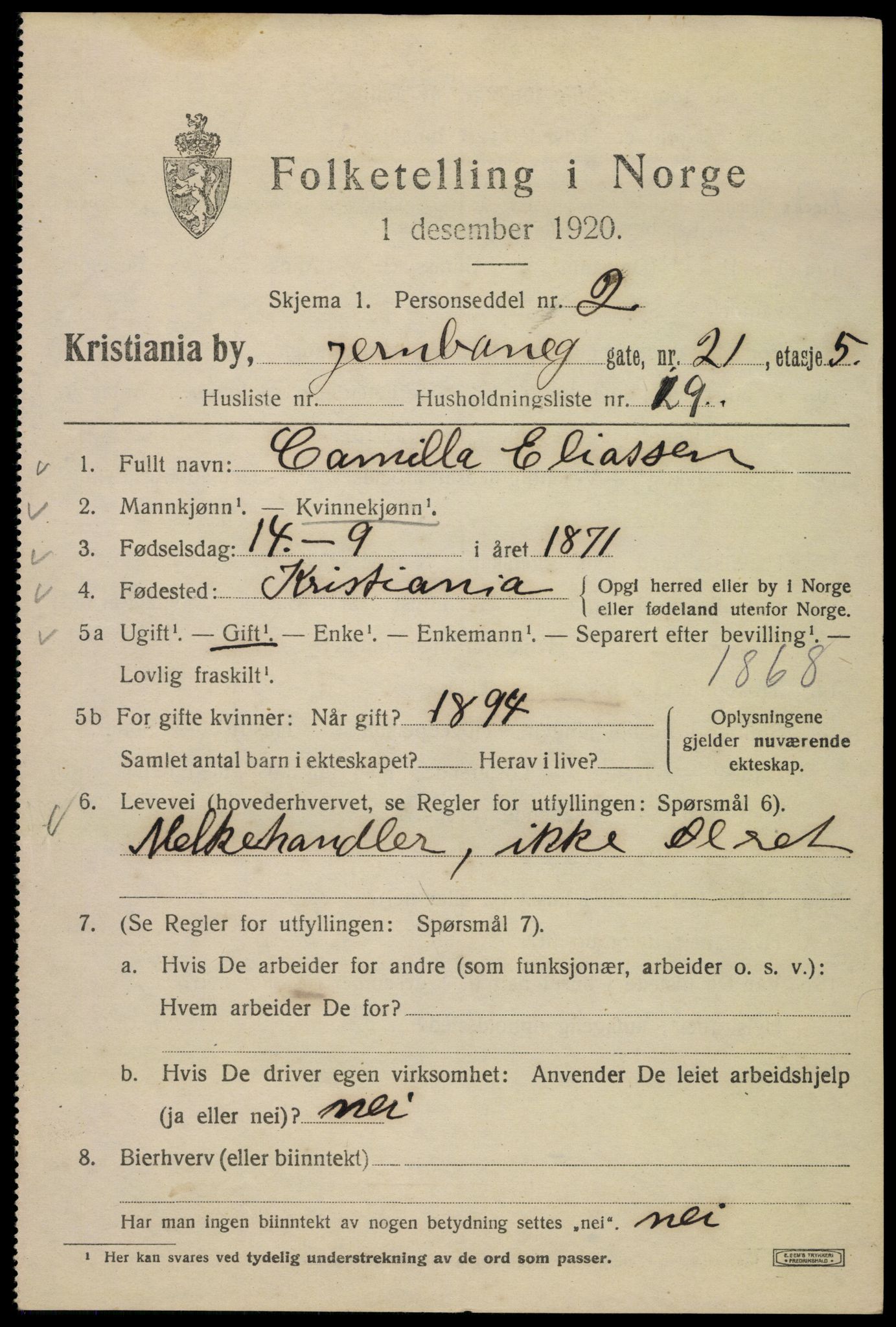 SAO, 1920 census for Kristiania, 1920, p. 323245